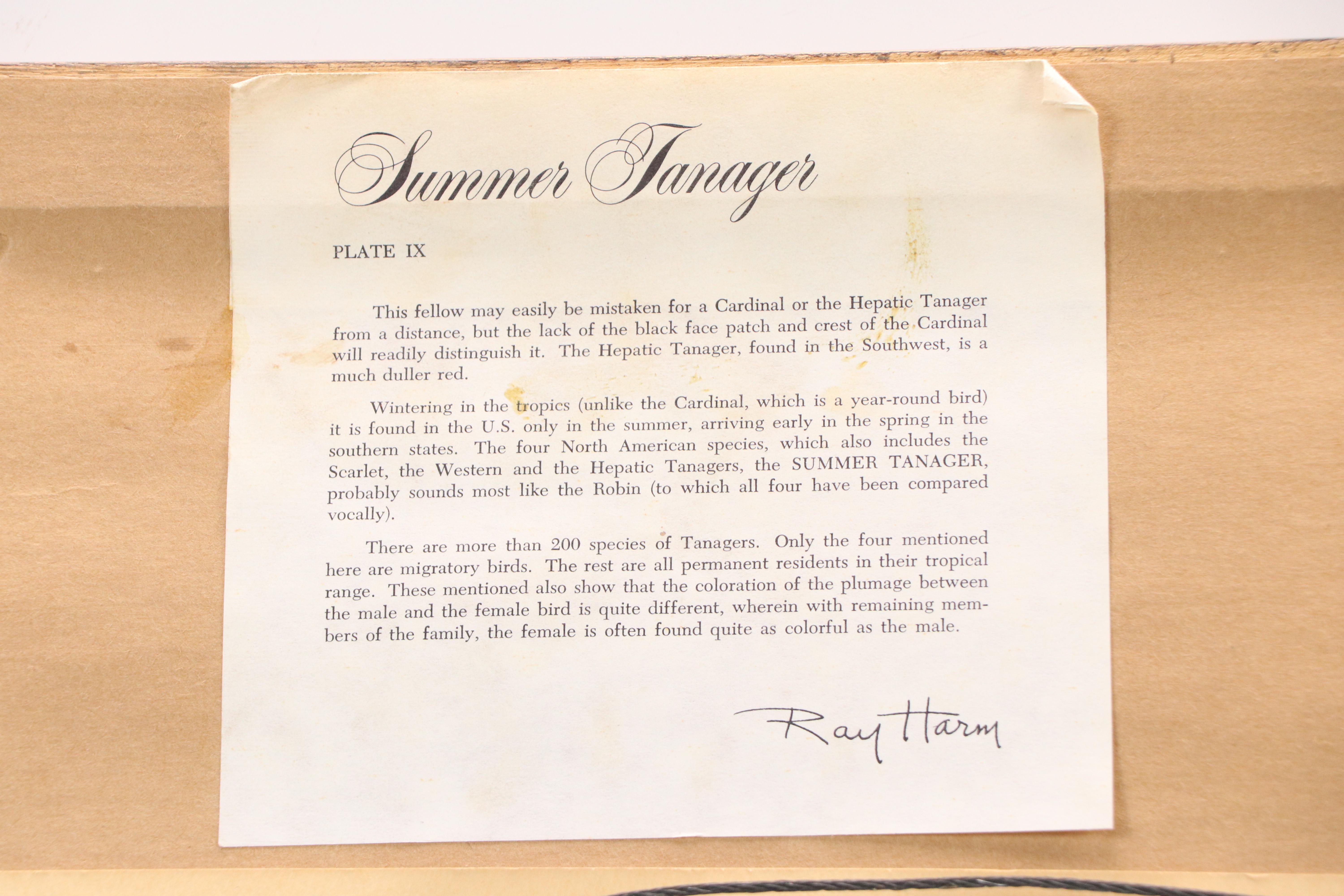 Ray Harm Offset Lithographs "Cardinal" and "Summer Tanager," Mid to Late 20th C.