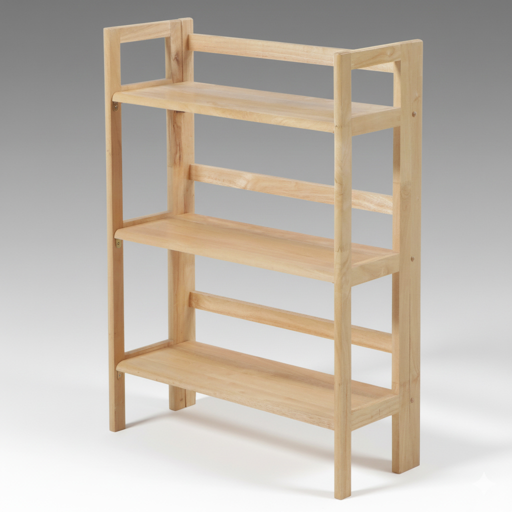 Contemporary Three-Tier Pine Folding Bookcase