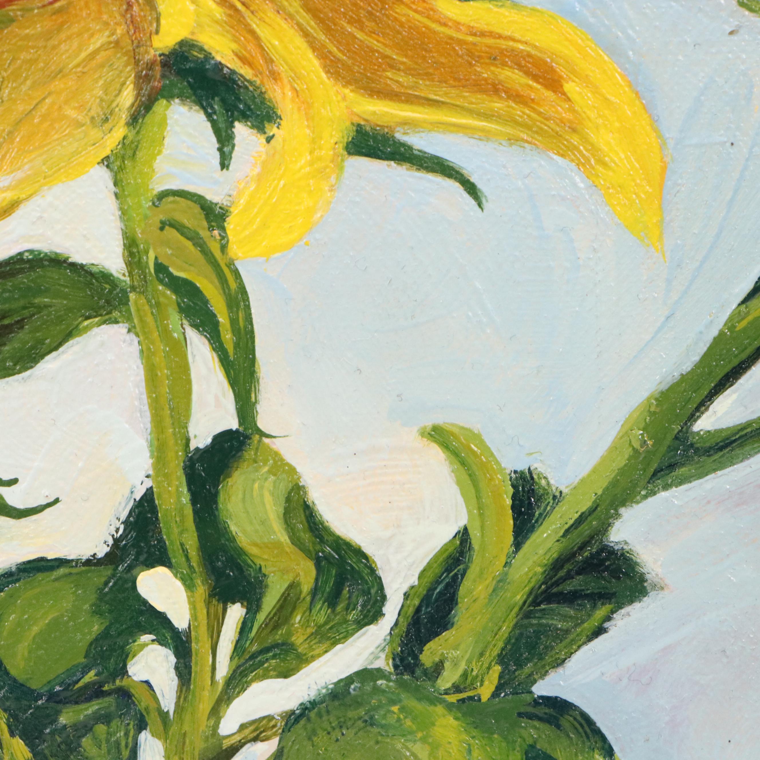 Yeliena Myk Floral Still Life Oil Painting of Sunflowers, Circa 2025