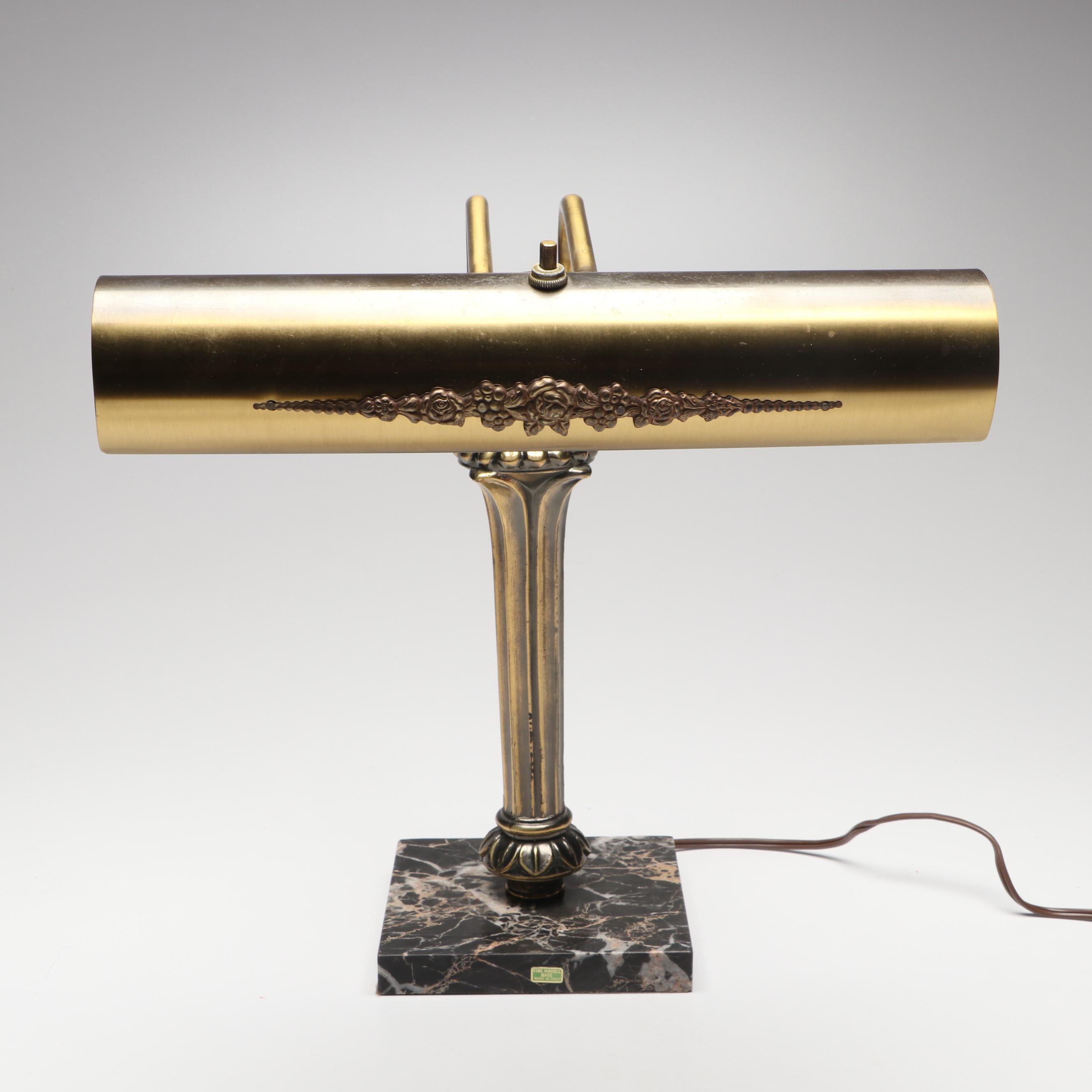 Italian Marble and Bronzed Metal Banker's Lamp, Mid to Late 20th Century
