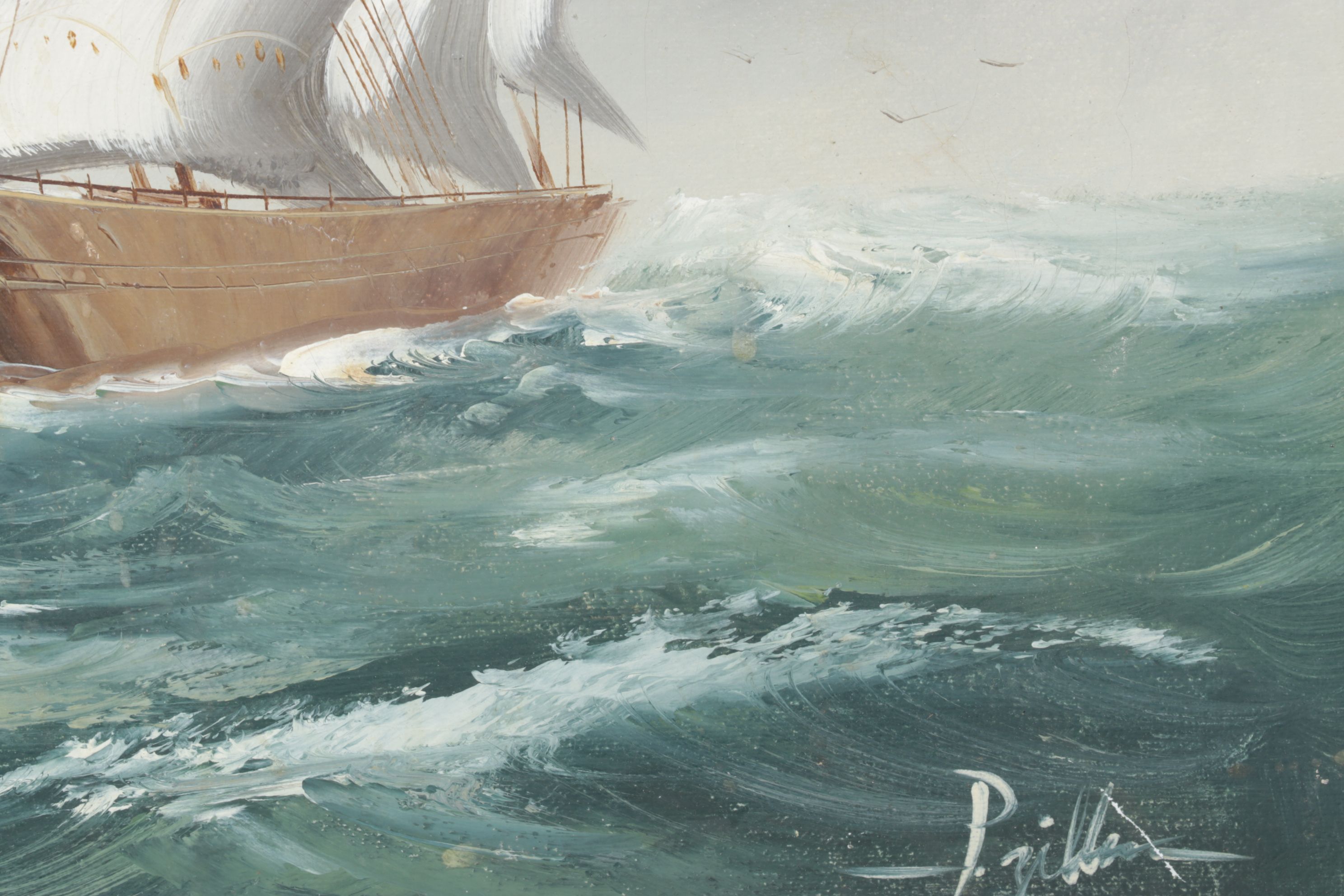 Maritime Oil Painting of Clipper Ship on Rough Seas