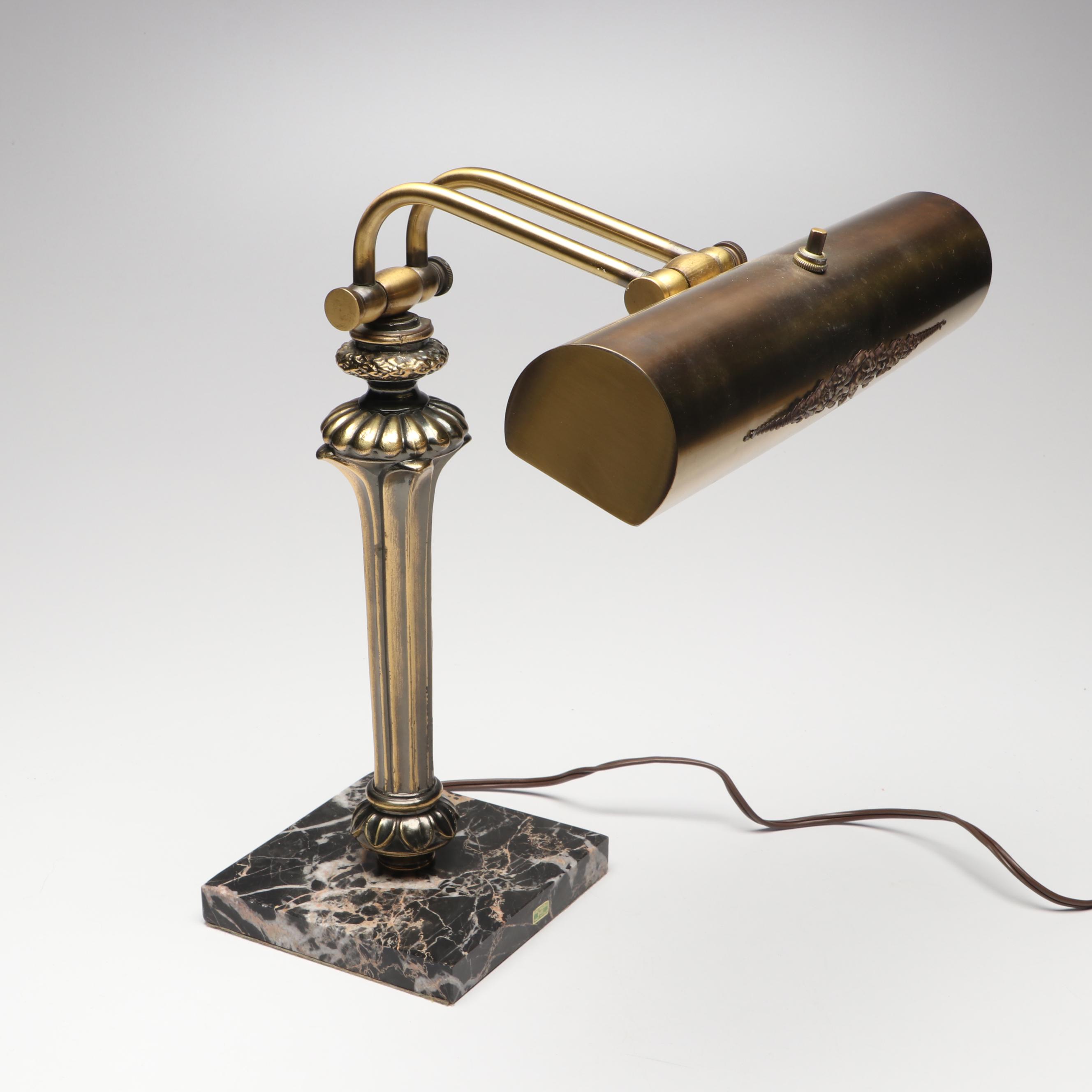Italian Marble and Bronzed Metal Banker's Lamp, Mid to Late 20th Century