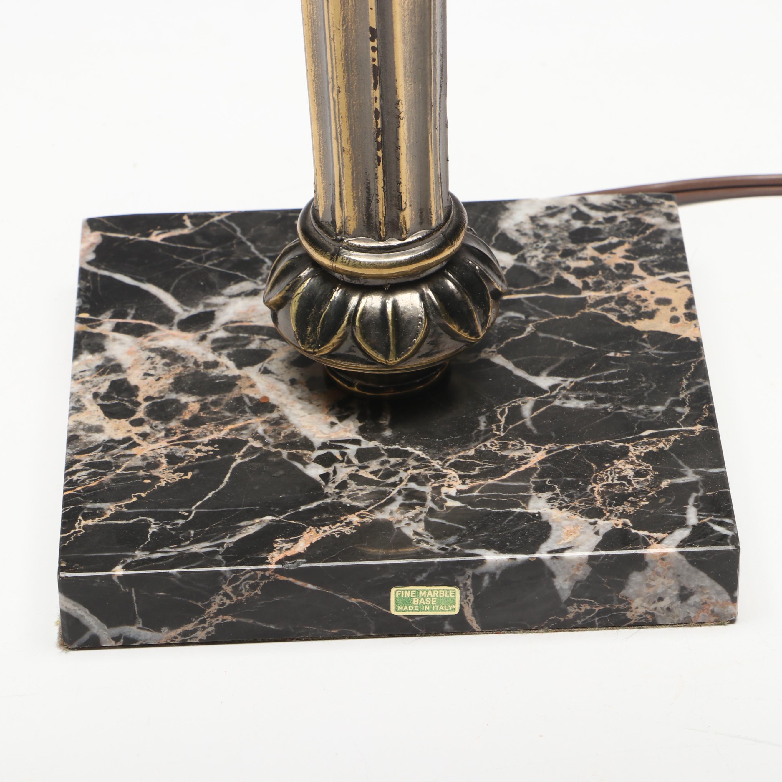 Italian Marble and Bronzed Metal Banker's Lamp, Mid to Late 20th Century