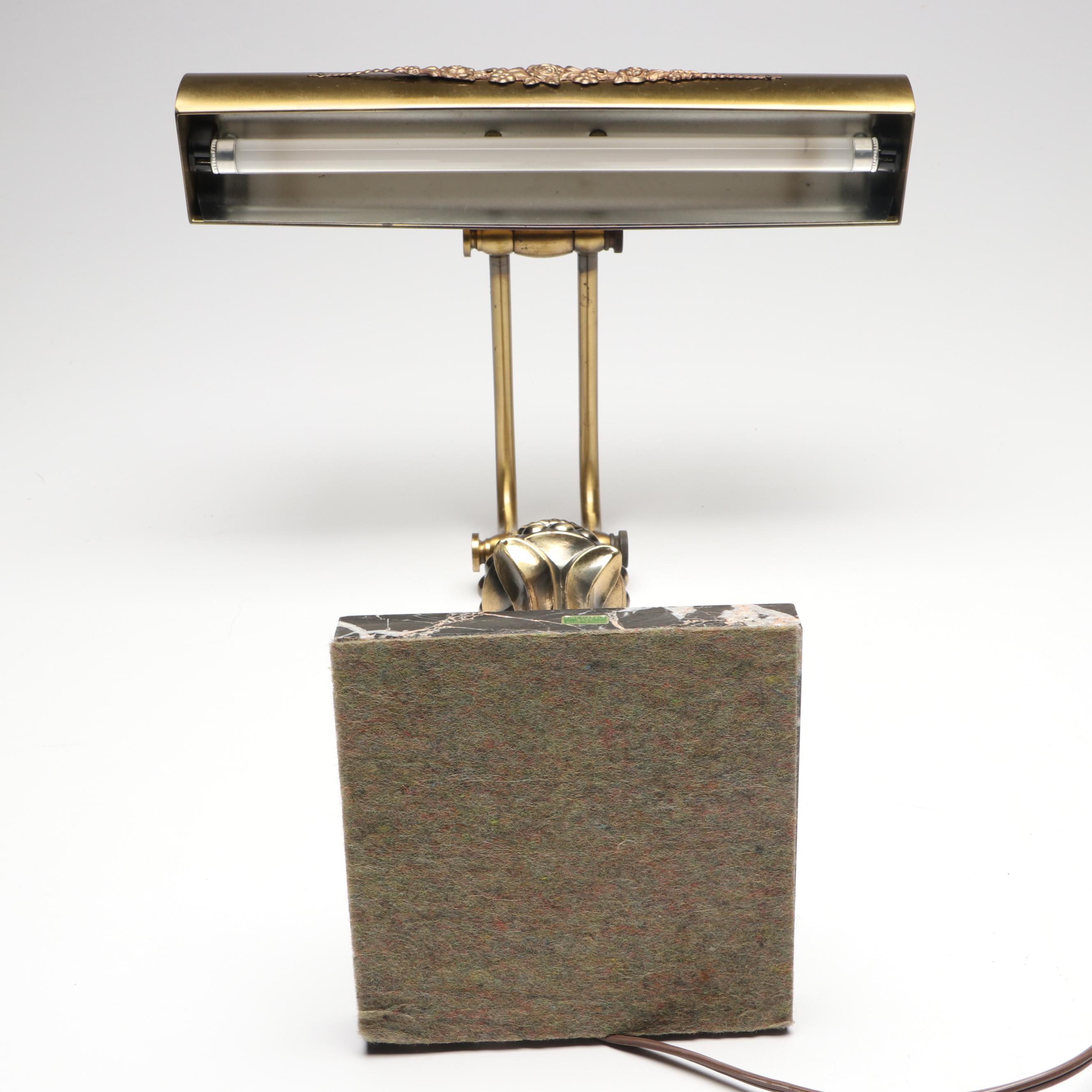 Italian Marble and Bronzed Metal Banker's Lamp, Mid to Late 20th Century