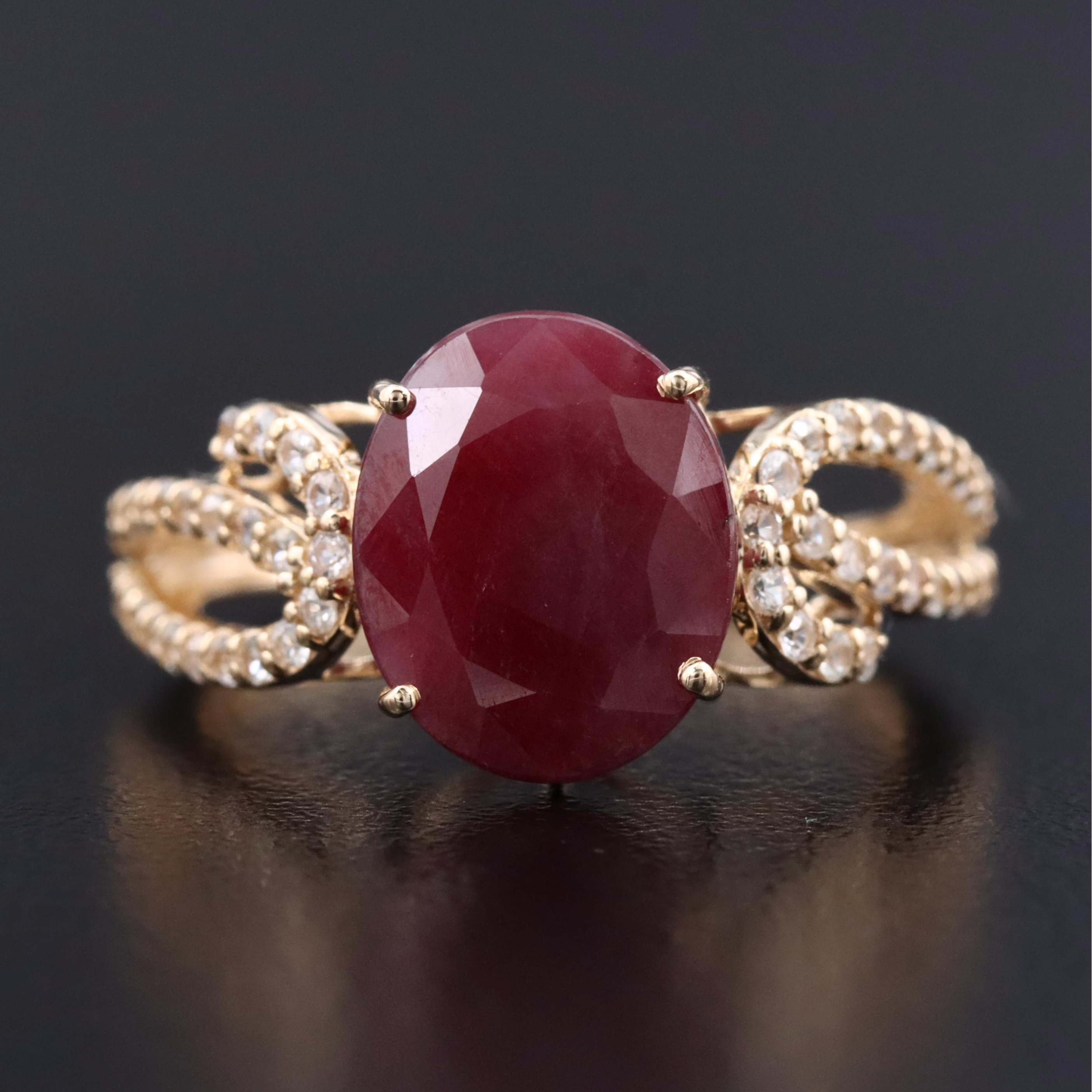 14K 3.54 CT Ruby and White Sapphire Ring