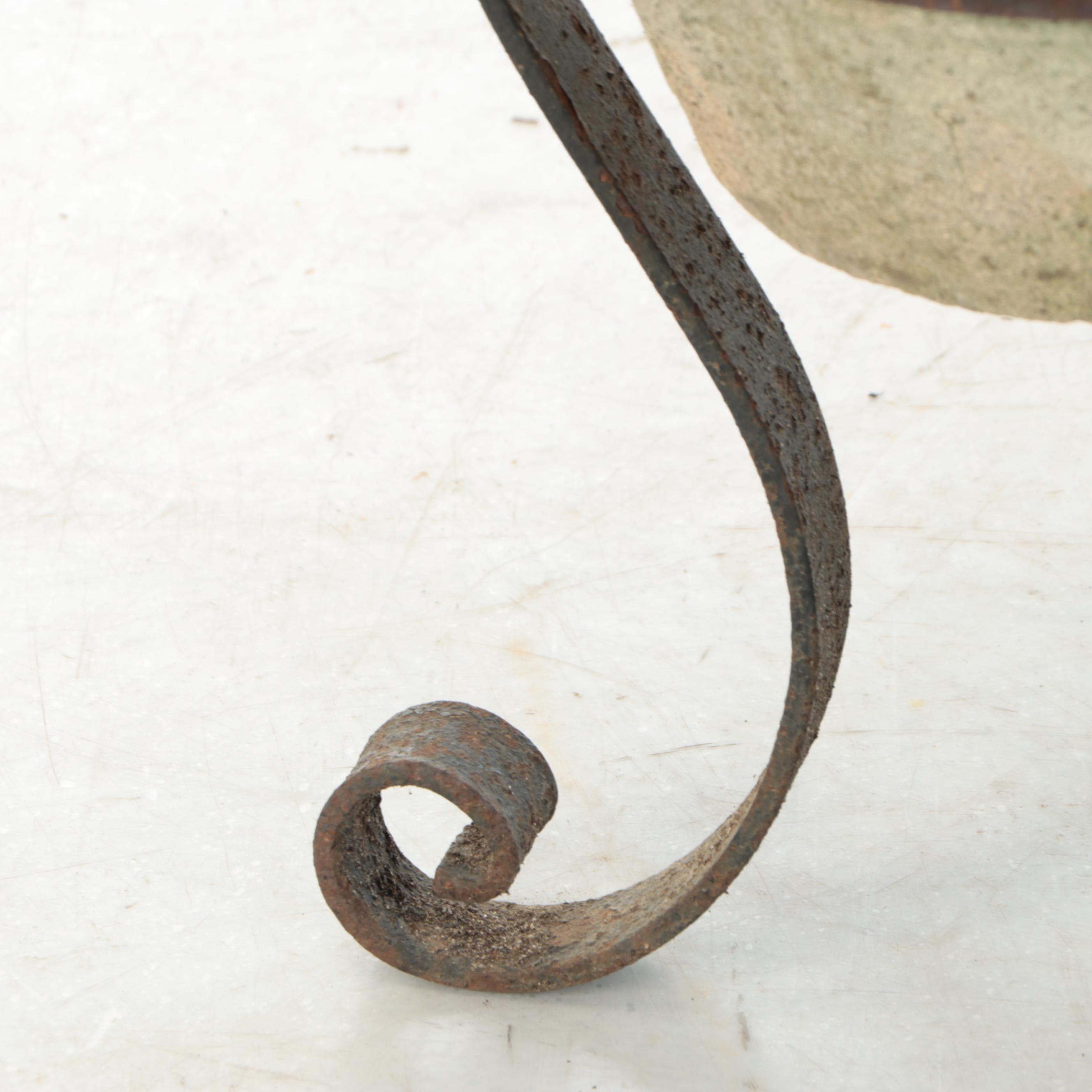 Italian Style Wrought Iron and Cement Footed Planter