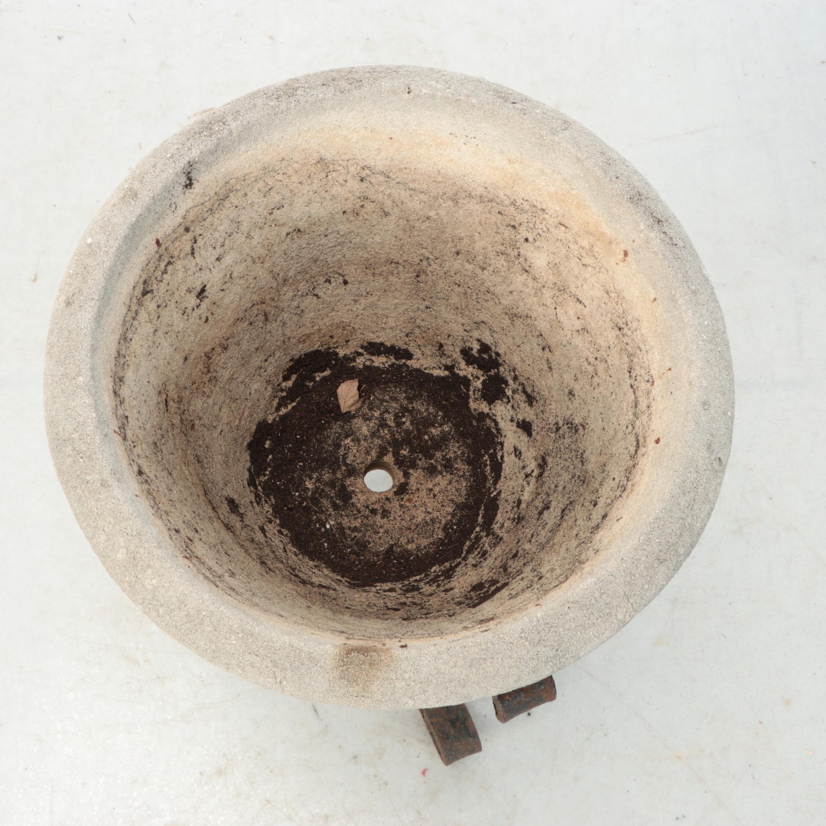 Italian Style Wrought Iron and Cement Footed Planter