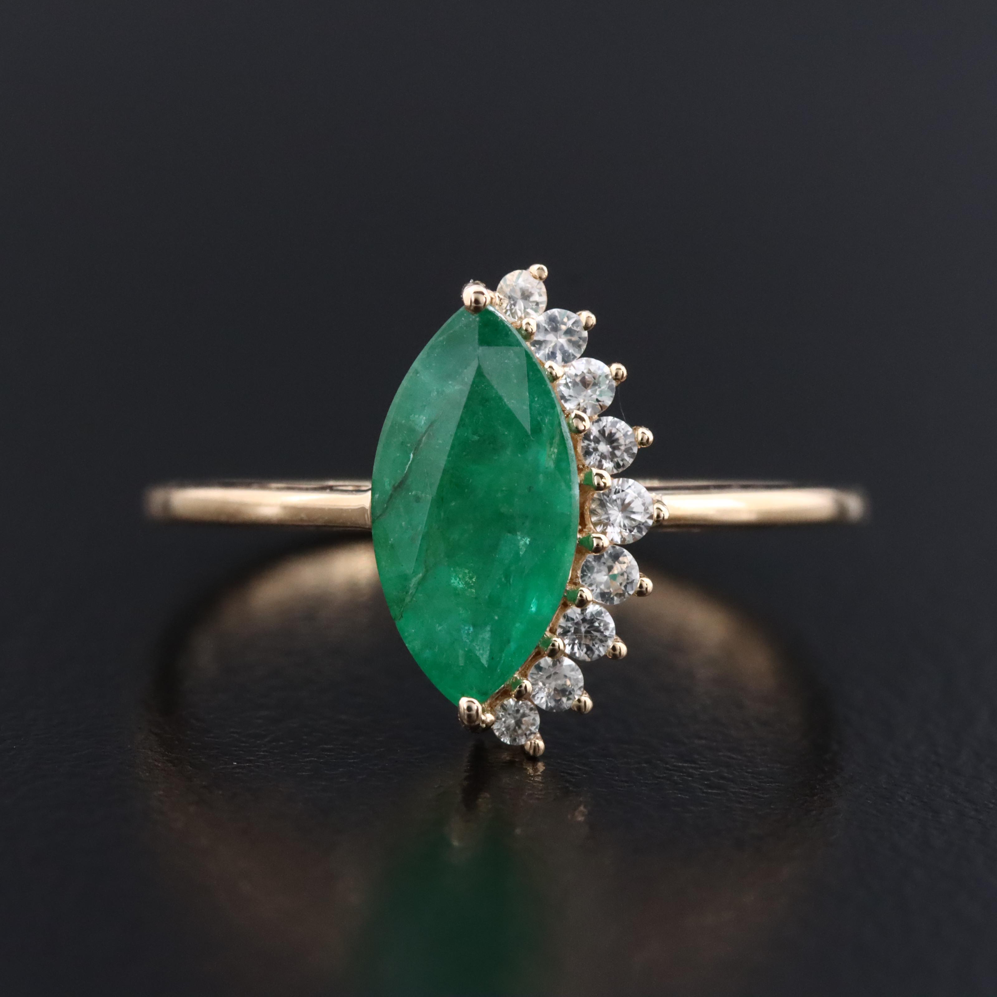 14K 1.18 CT Emerald and White Sapphire Ring