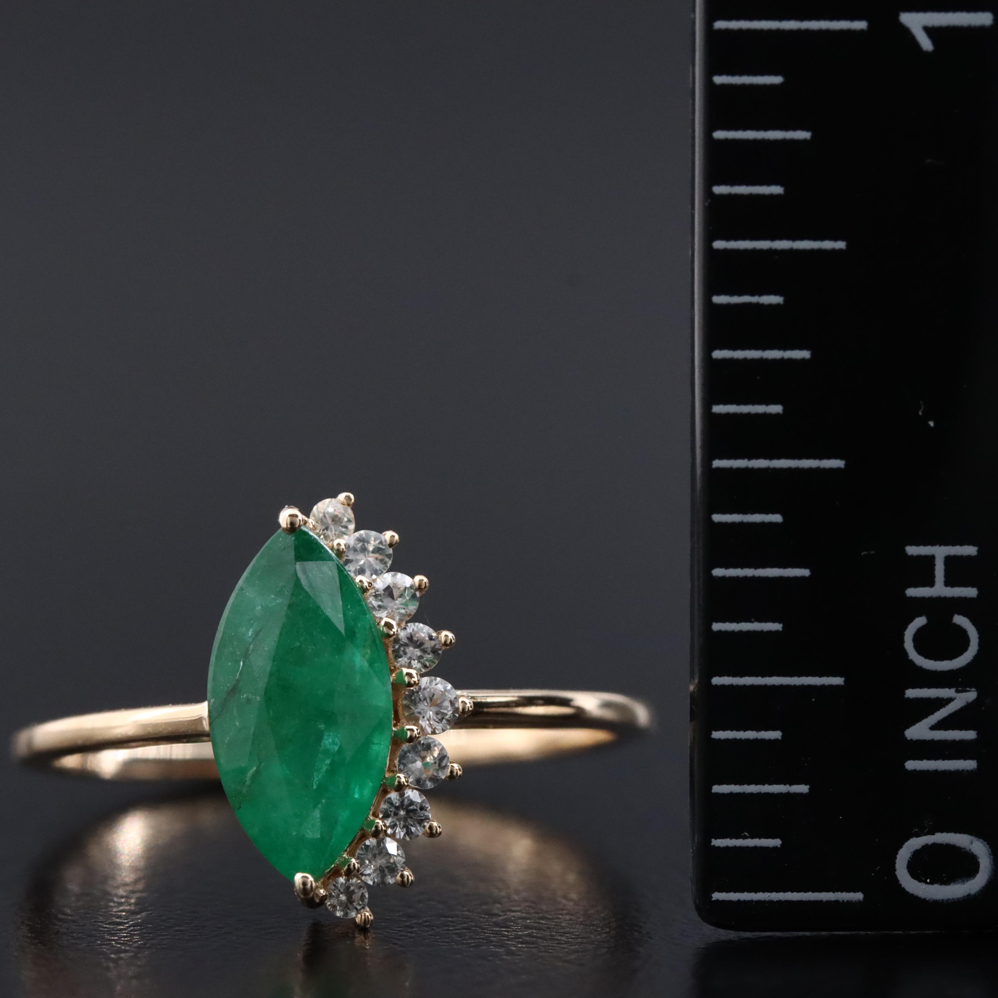14K 1.18 CT Emerald and White Sapphire Ring
