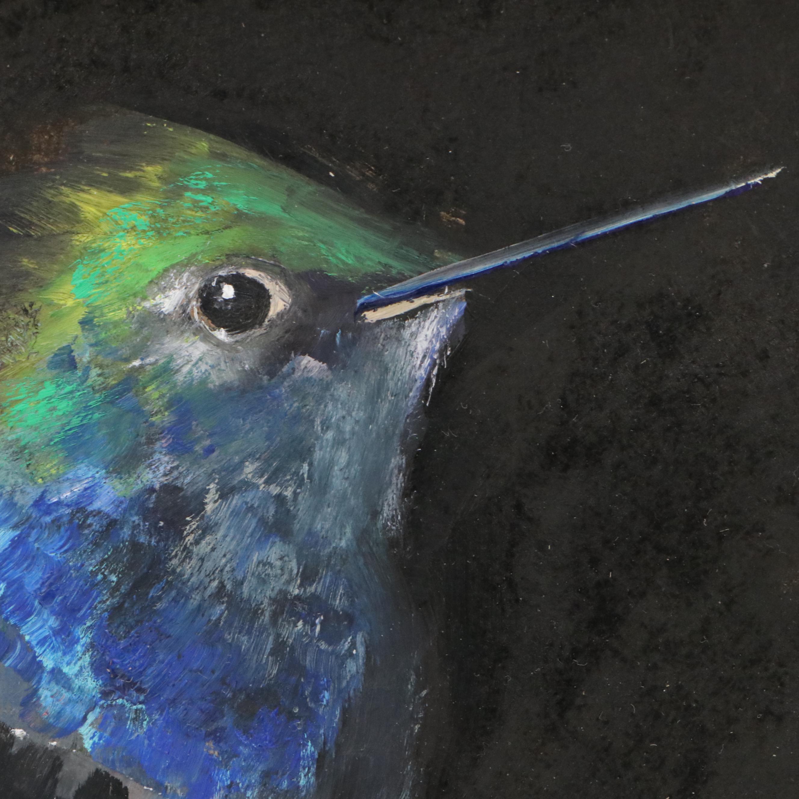 Natalia Demenko Oil Painting of Hummingbird Perched on Branch, Circa 2025