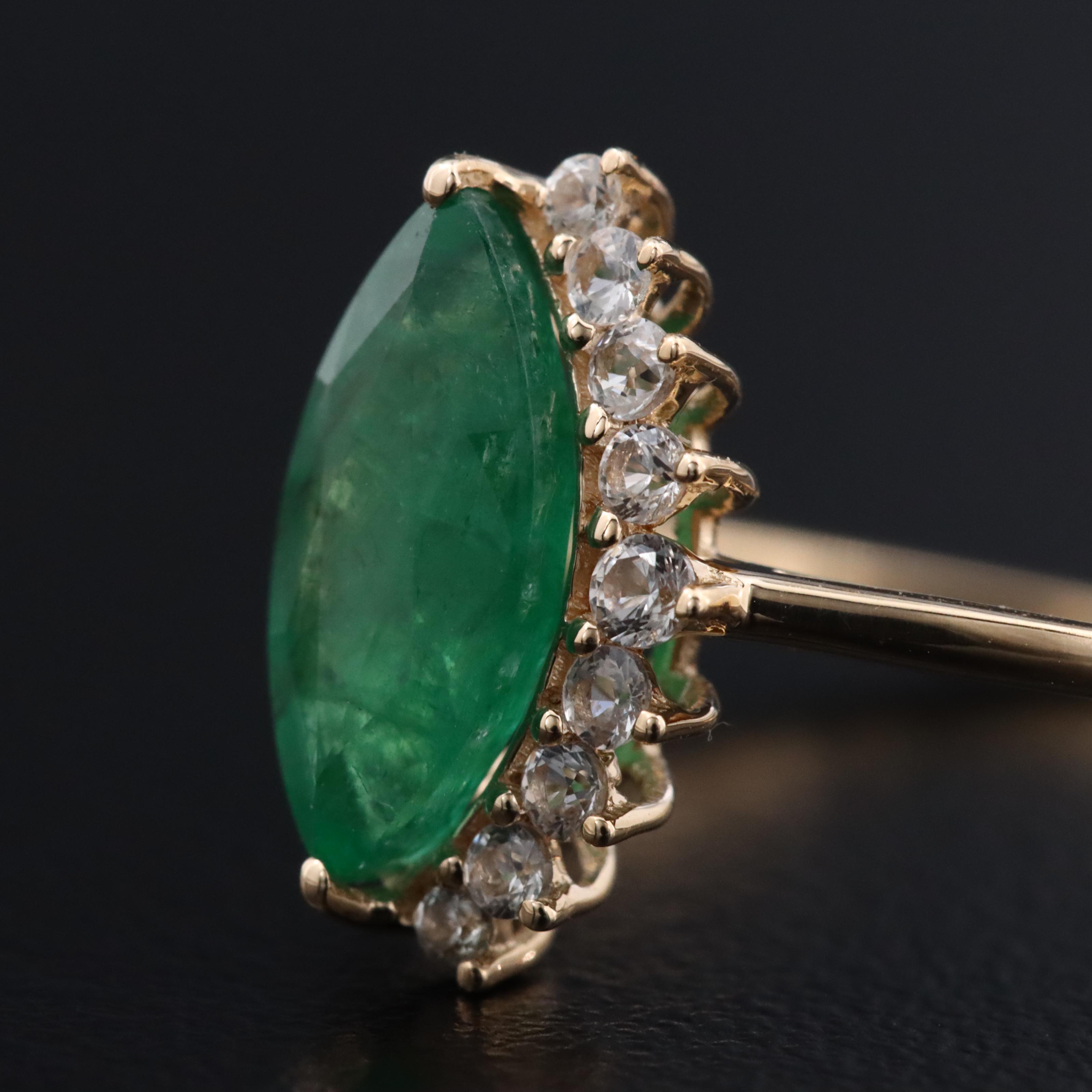14K 1.18 CT Emerald and White Sapphire Ring