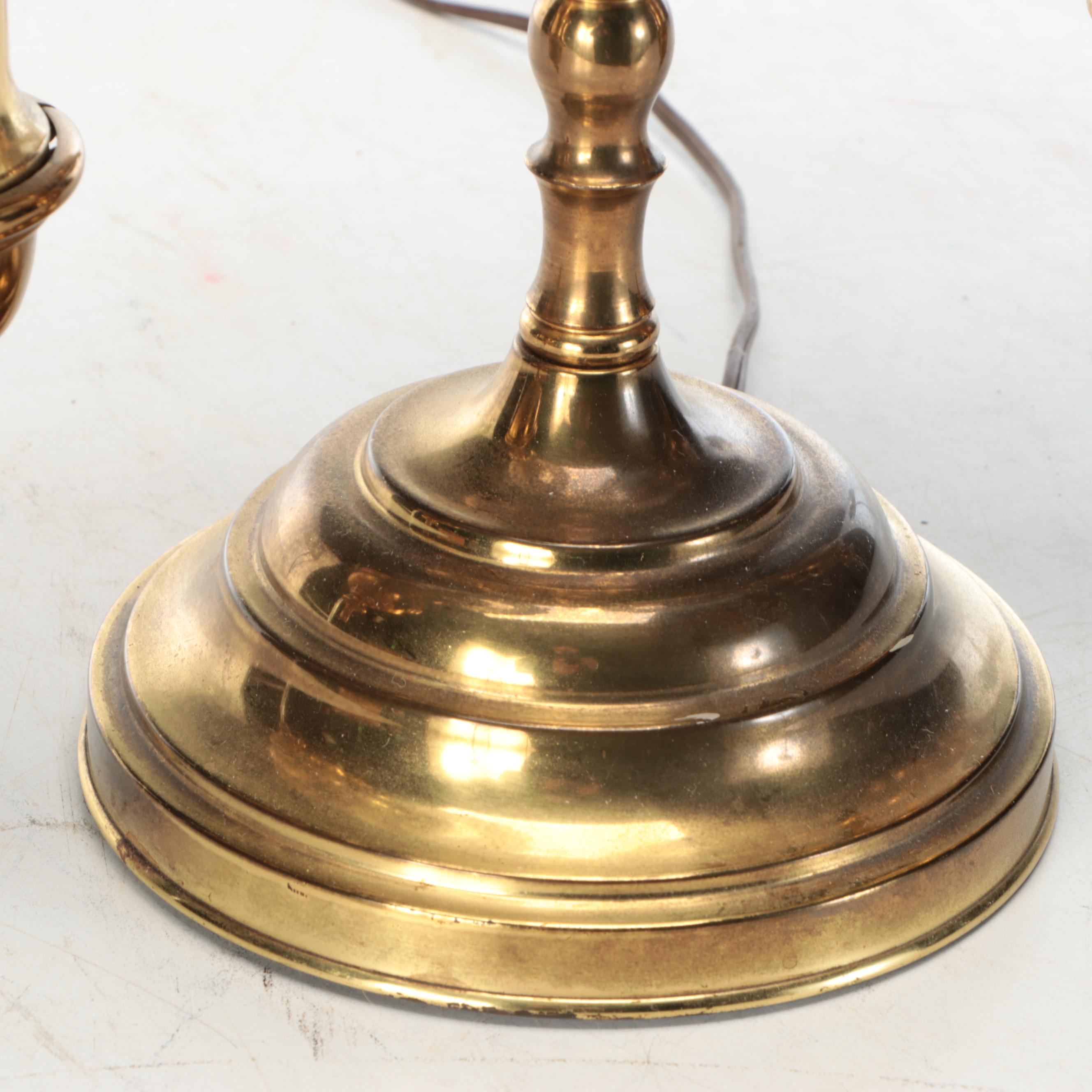 Victorian Style Dual Arm Brass Finish Student Lamp with Milk Glass Shades