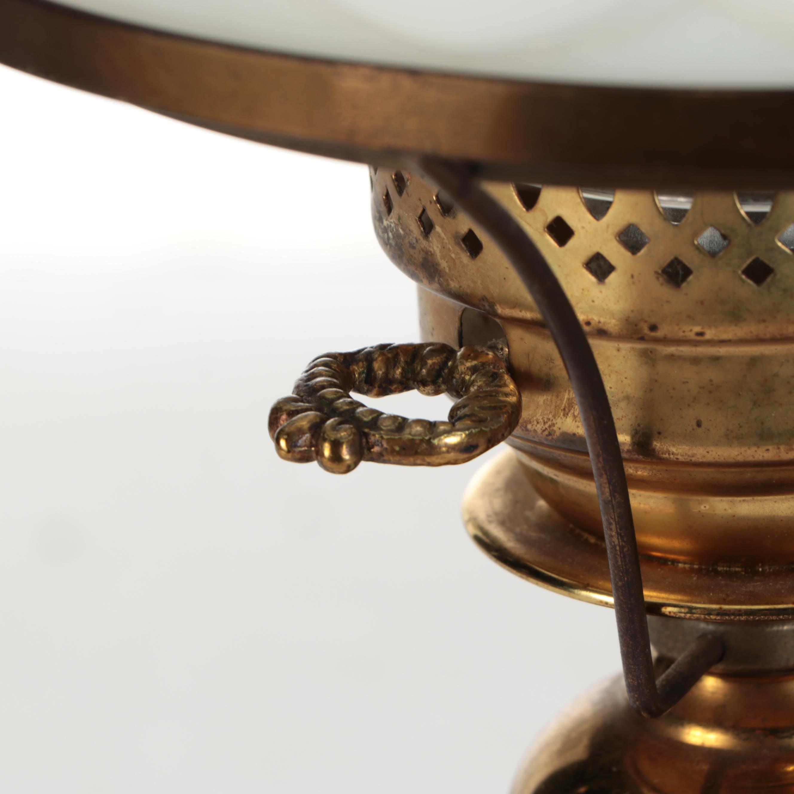 Victorian Style Dual Arm Brass Finish Student Lamp with Milk Glass Shades