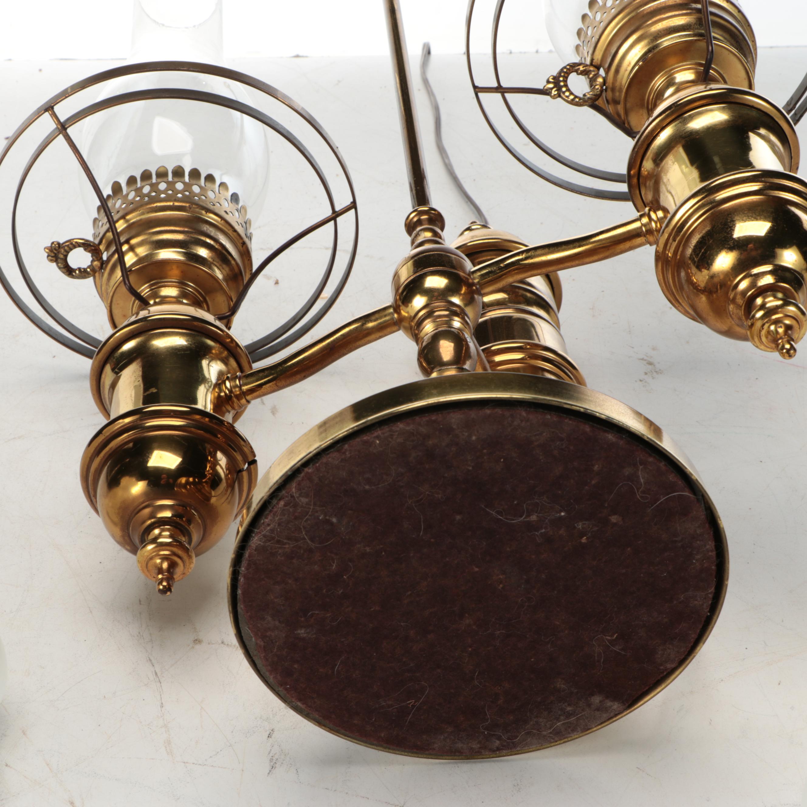 Victorian Style Dual Arm Brass Finish Student Lamp with Milk Glass Shades