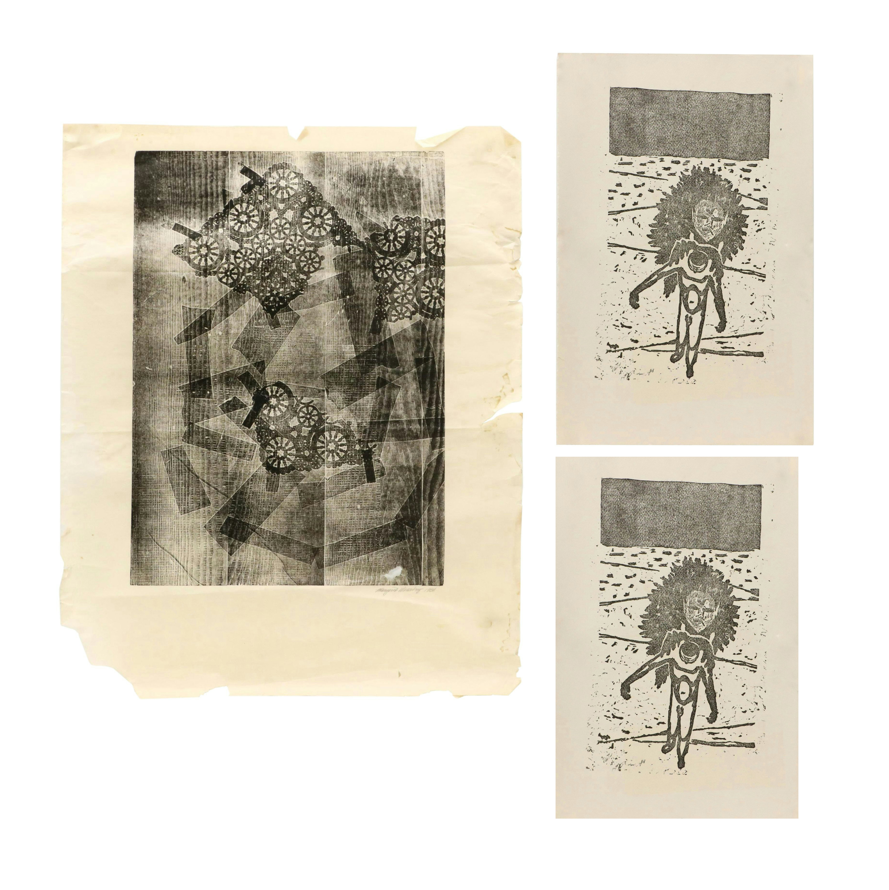 Margaret Wenstrup Abstract Collagraph and More Figural Relief Prints, 1958
