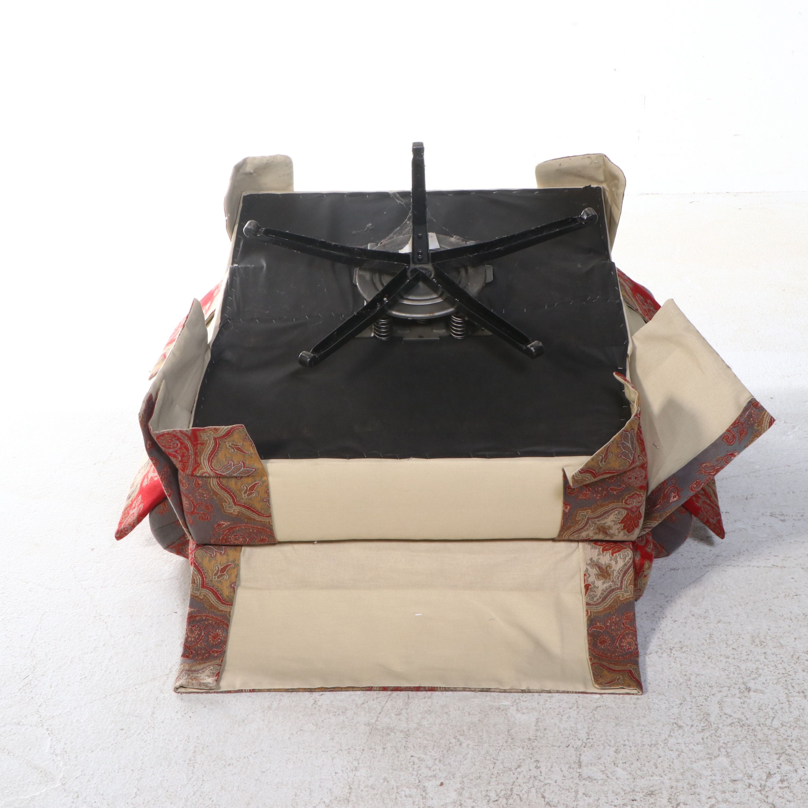 Pair of Overstuffed Upholstered Swivel Armchairs