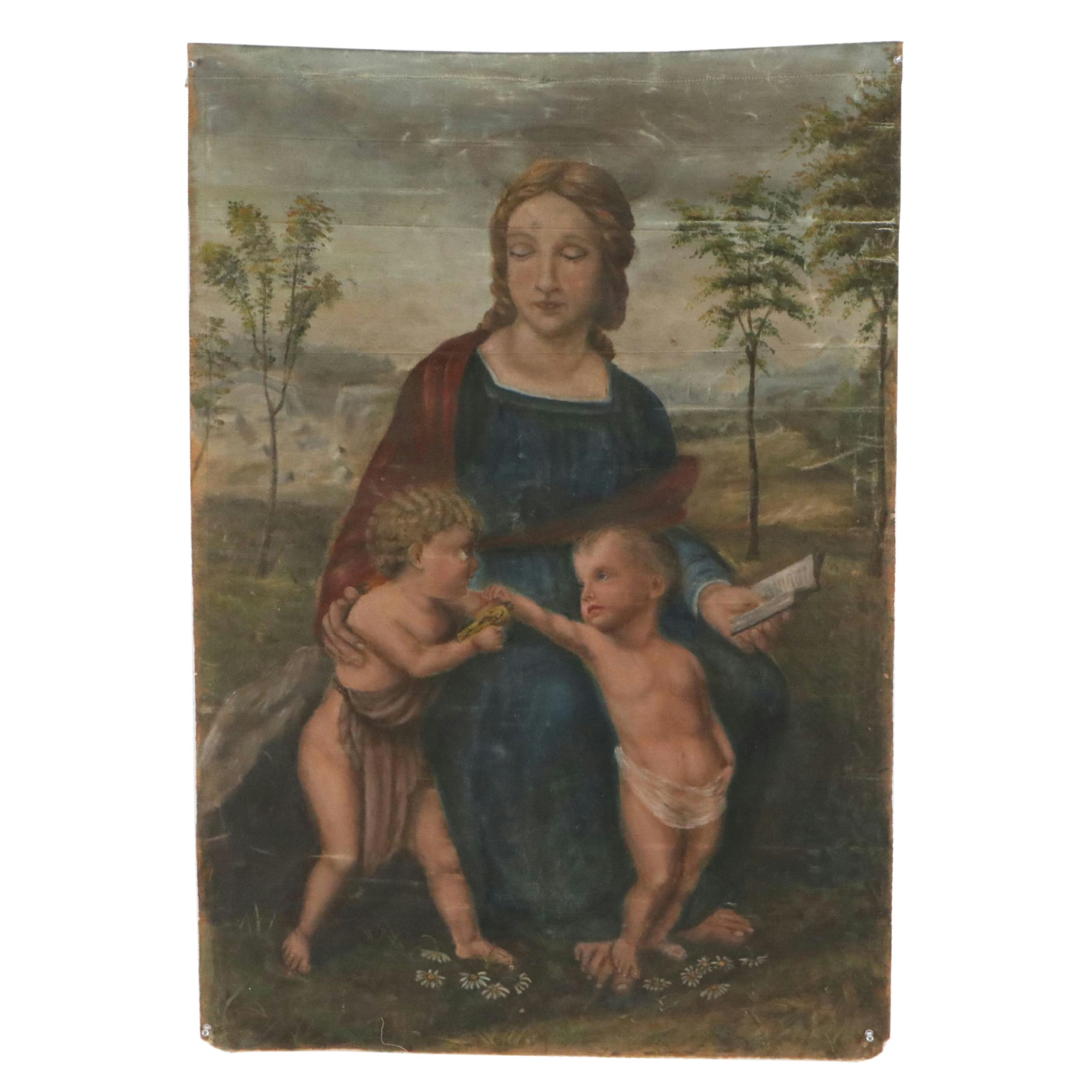 Classical Style Oil Painting After Raphael "Madonna del Cardellino," 19th C.
