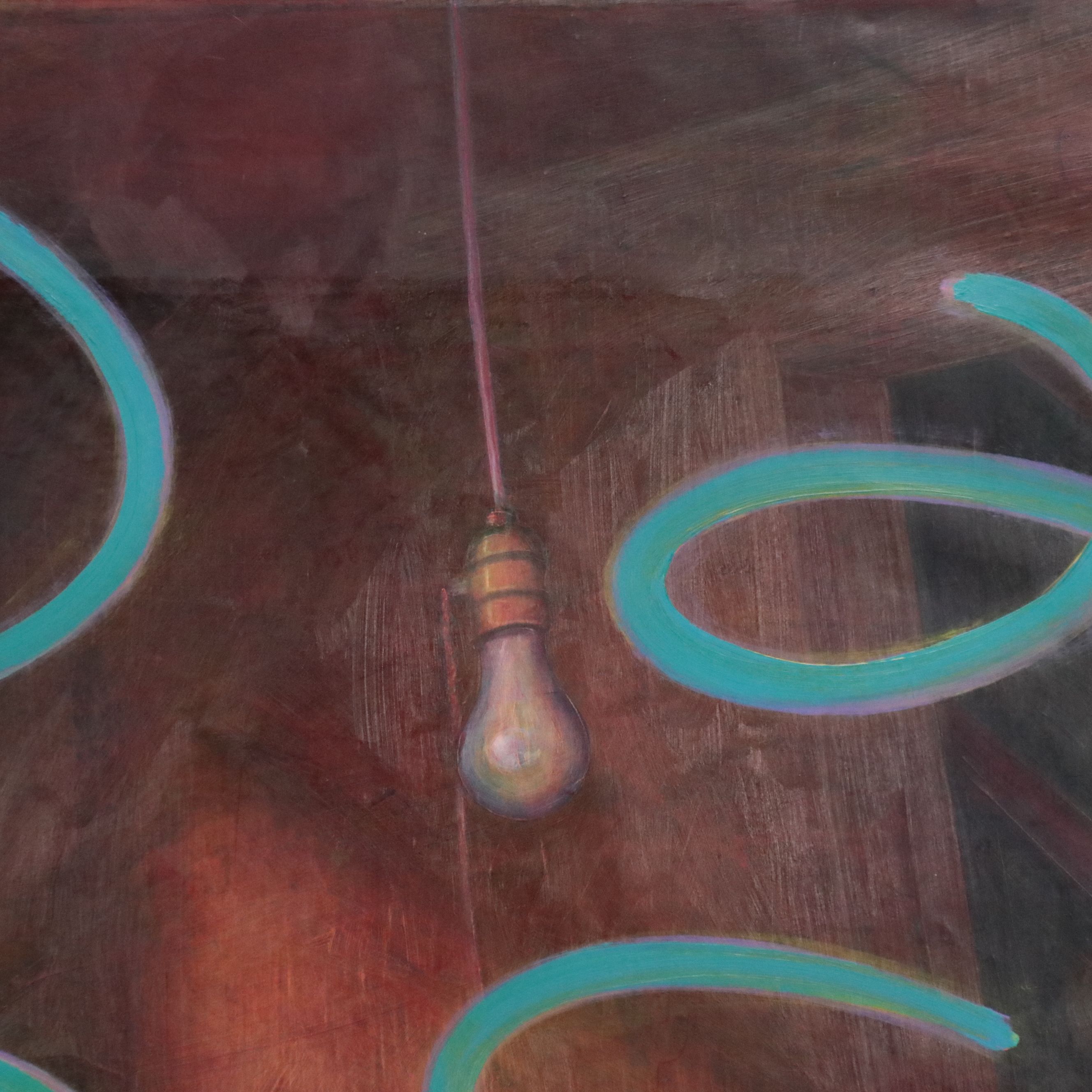 Kim Krause Monumental Oil Painting of Interior Scene and Non-Objective Forms