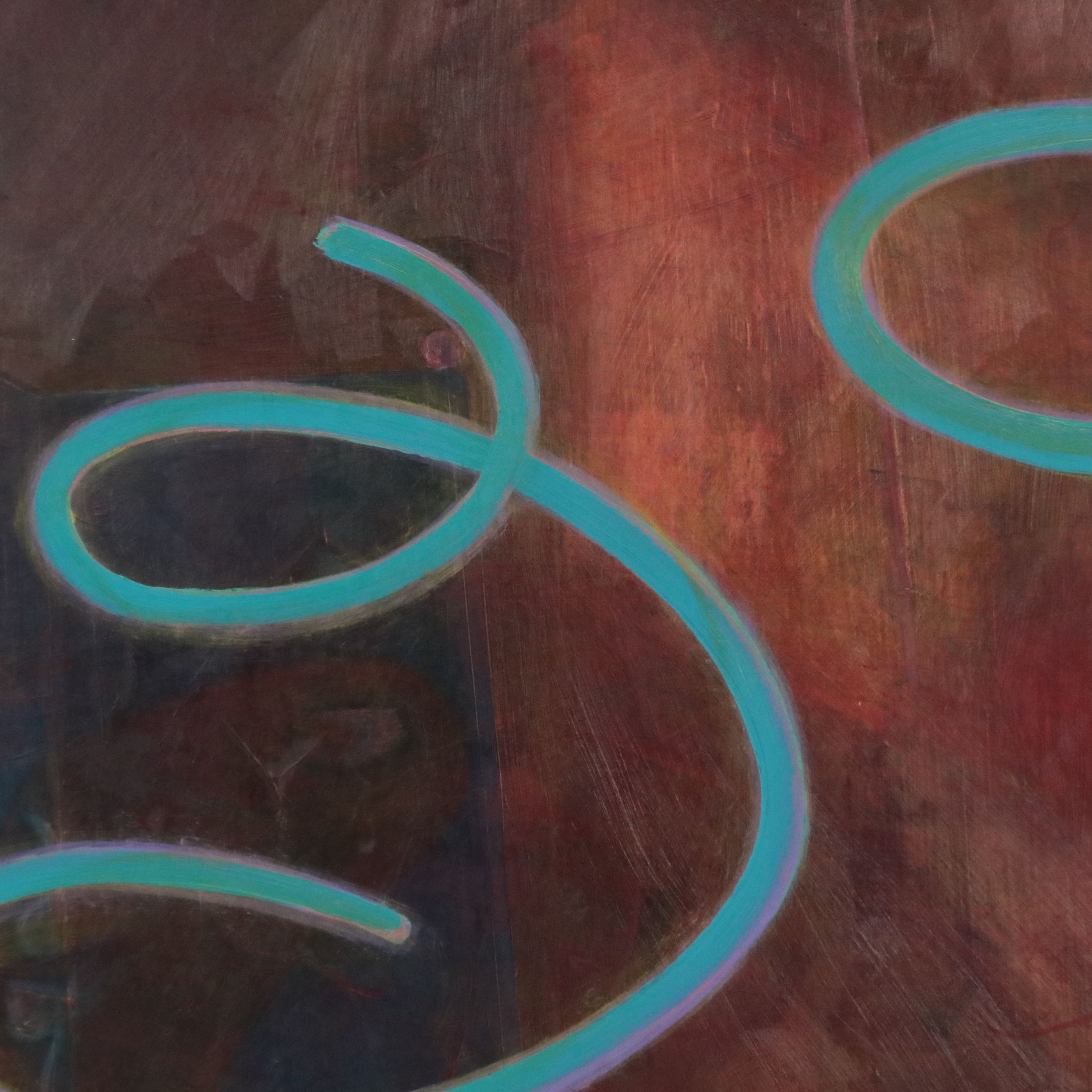 Kim Krause Monumental Oil Painting of Interior Scene and Non-Objective Forms