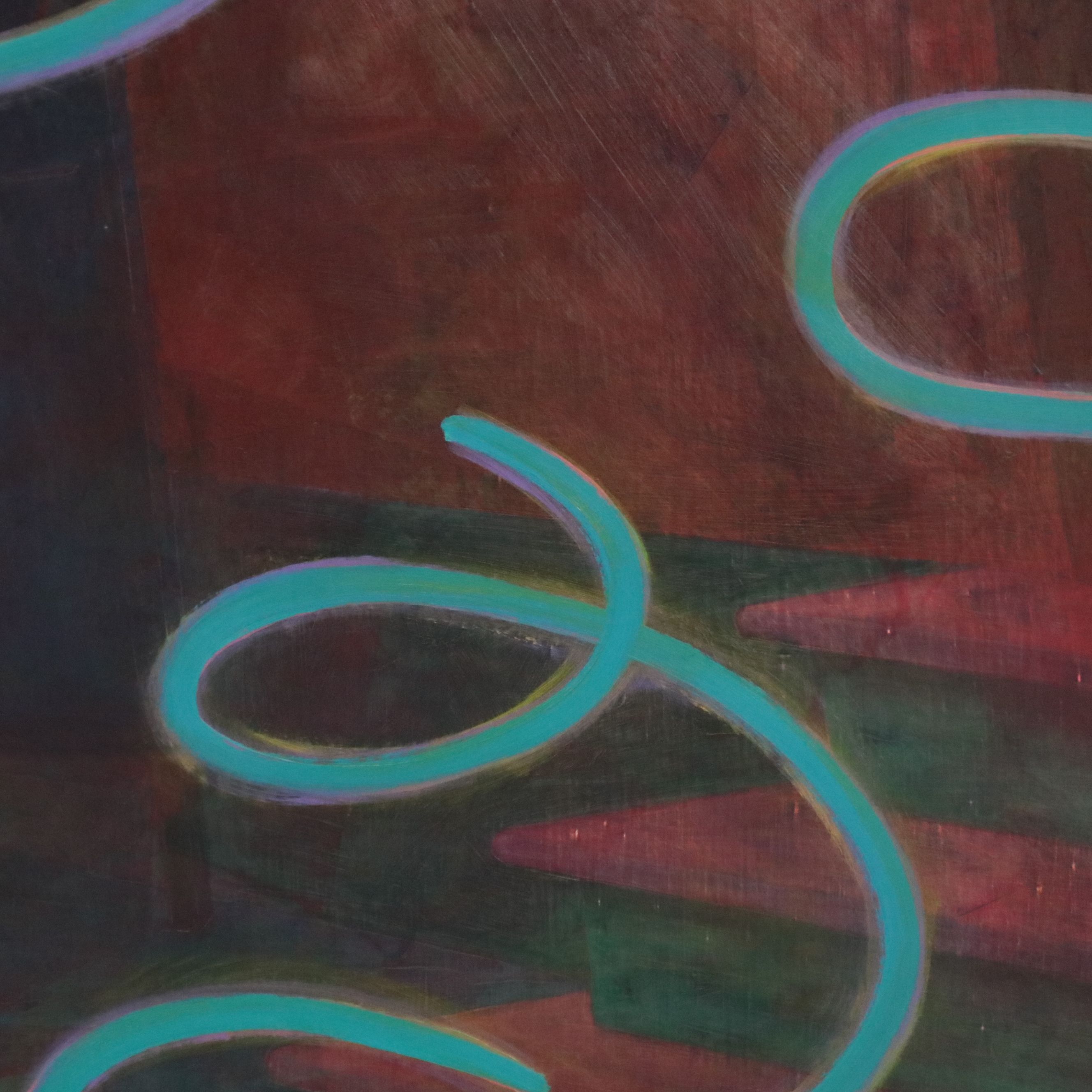 Kim Krause Monumental Oil Painting of Interior Scene and Non-Objective Forms