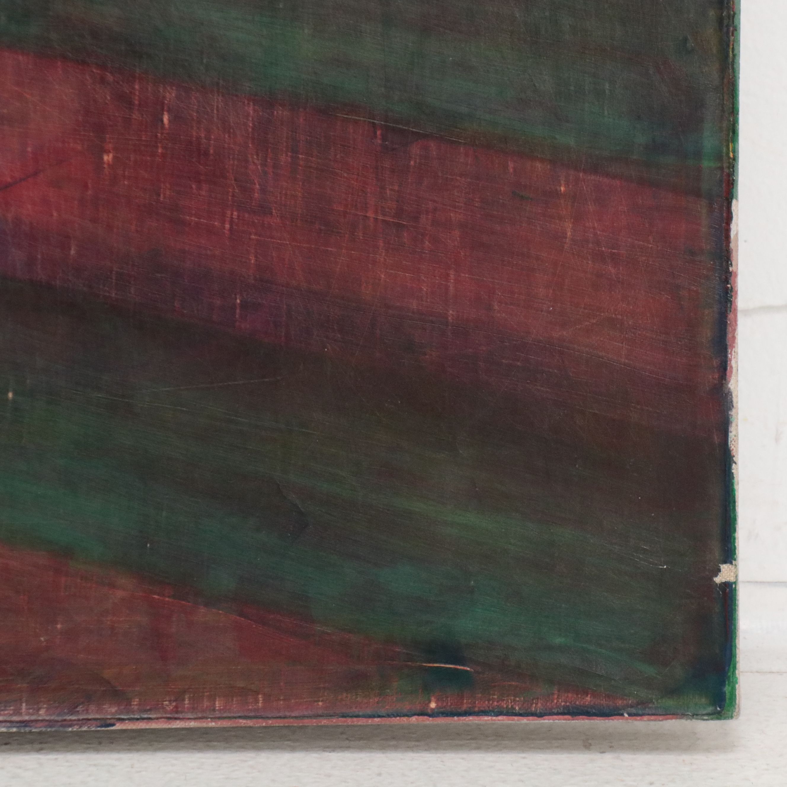 Kim Krause Monumental Oil Painting of Interior Scene and Non-Objective Forms