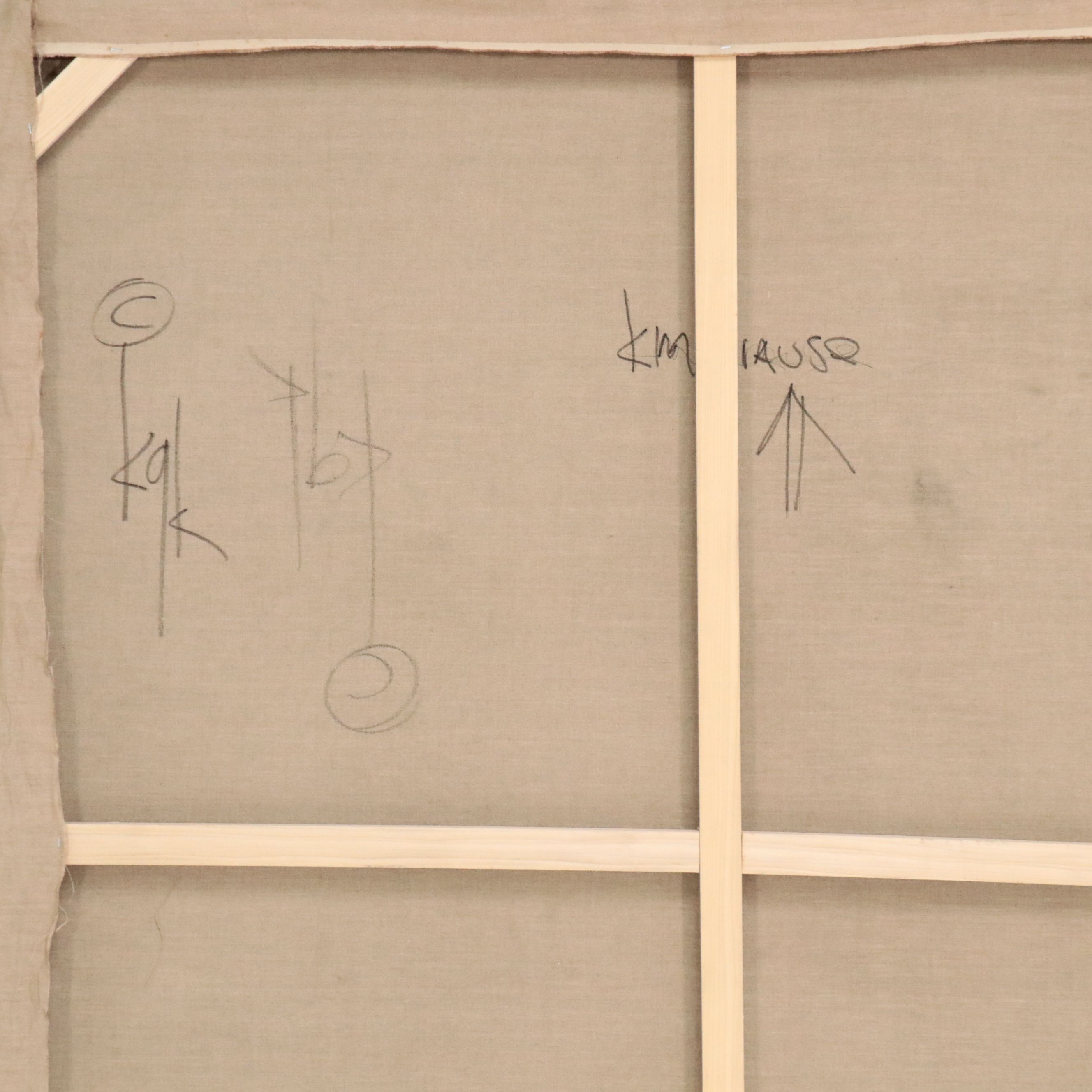 Kim Krause Monumental Oil Painting of Interior Scene and Non-Objective Forms