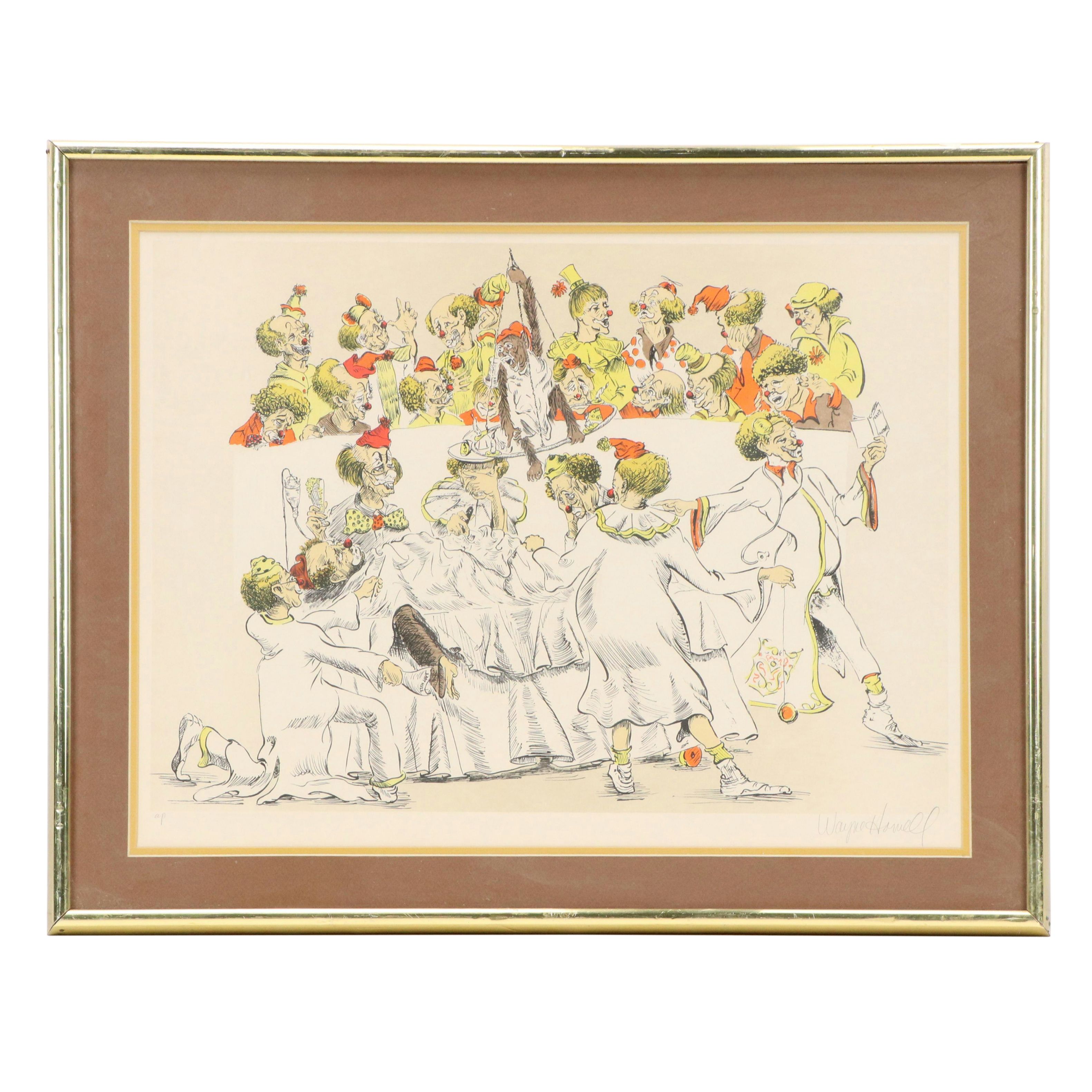 Wayne Howell Clown Satire Lithograph "The Interns"