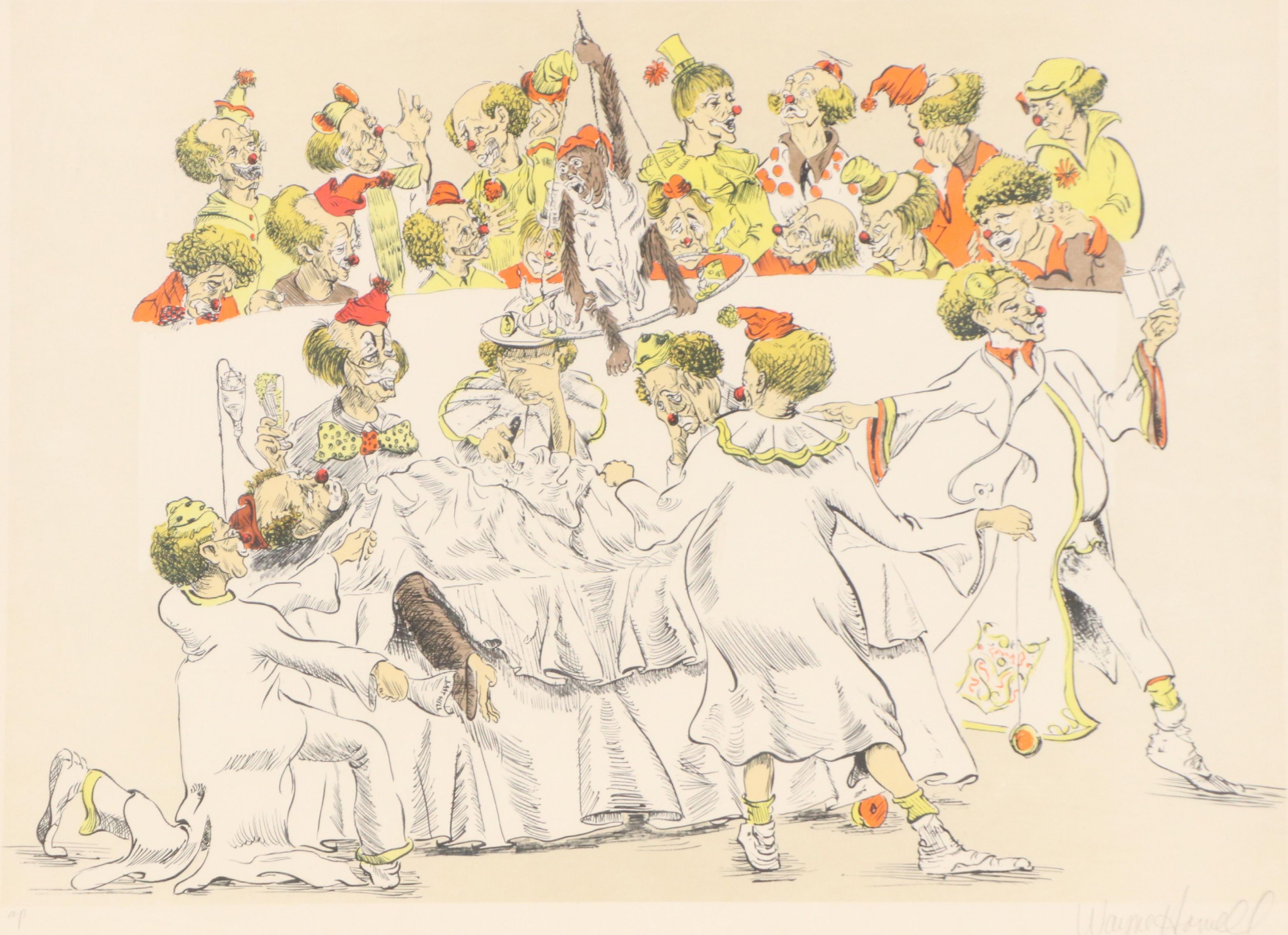 Wayne Howell Clown Satire Lithograph "The Interns"
