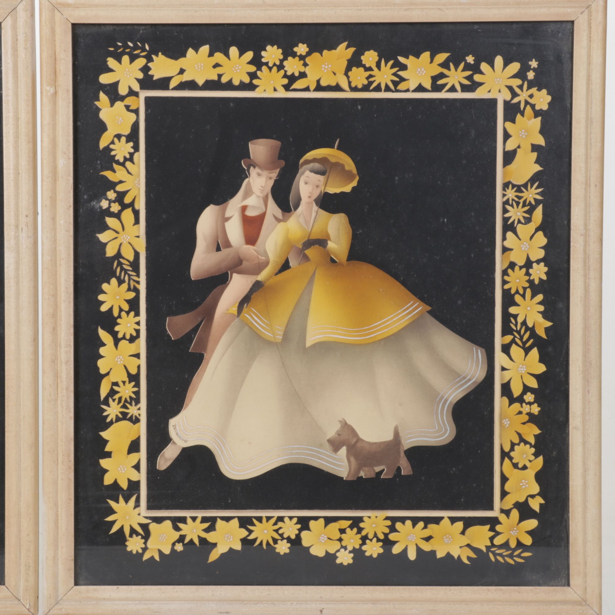 Pair of Bernard Picture Company Victorian Style Airbrush Stencil Portraits