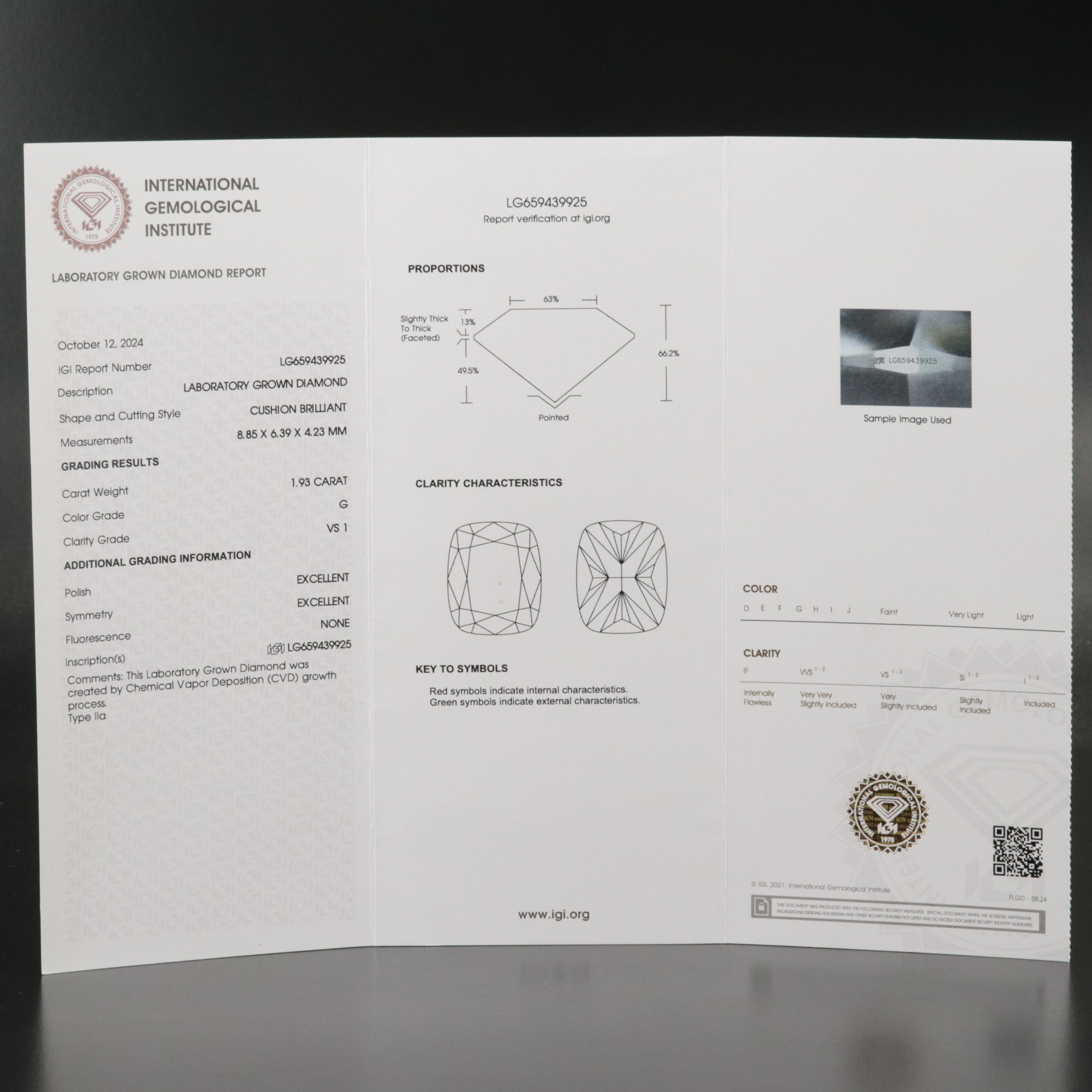 Loose 1.93 CT Lab Grown Diamond with IGI Report