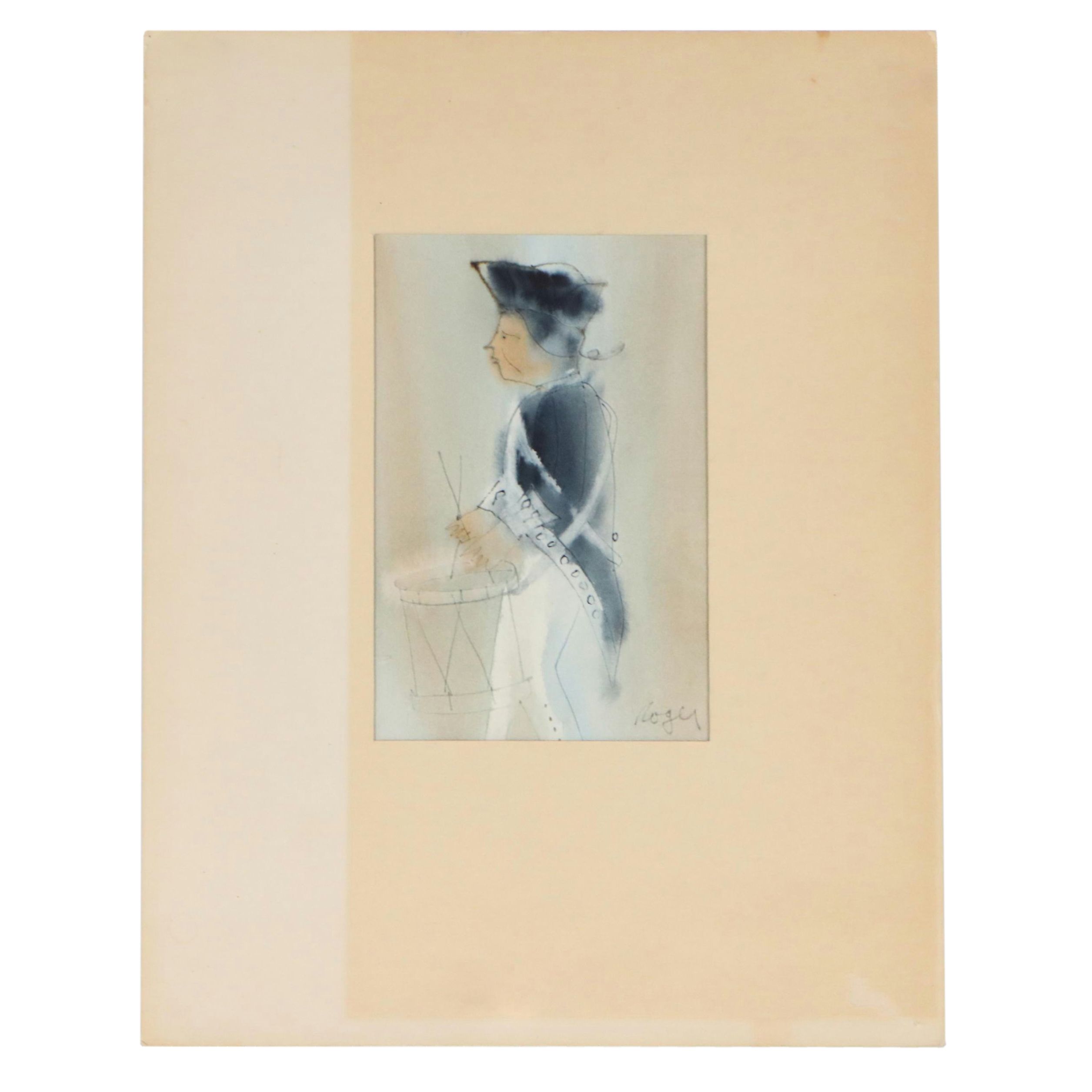 Roger Haas Watercolor Painting of Civil War Military Drummer, 20th Century