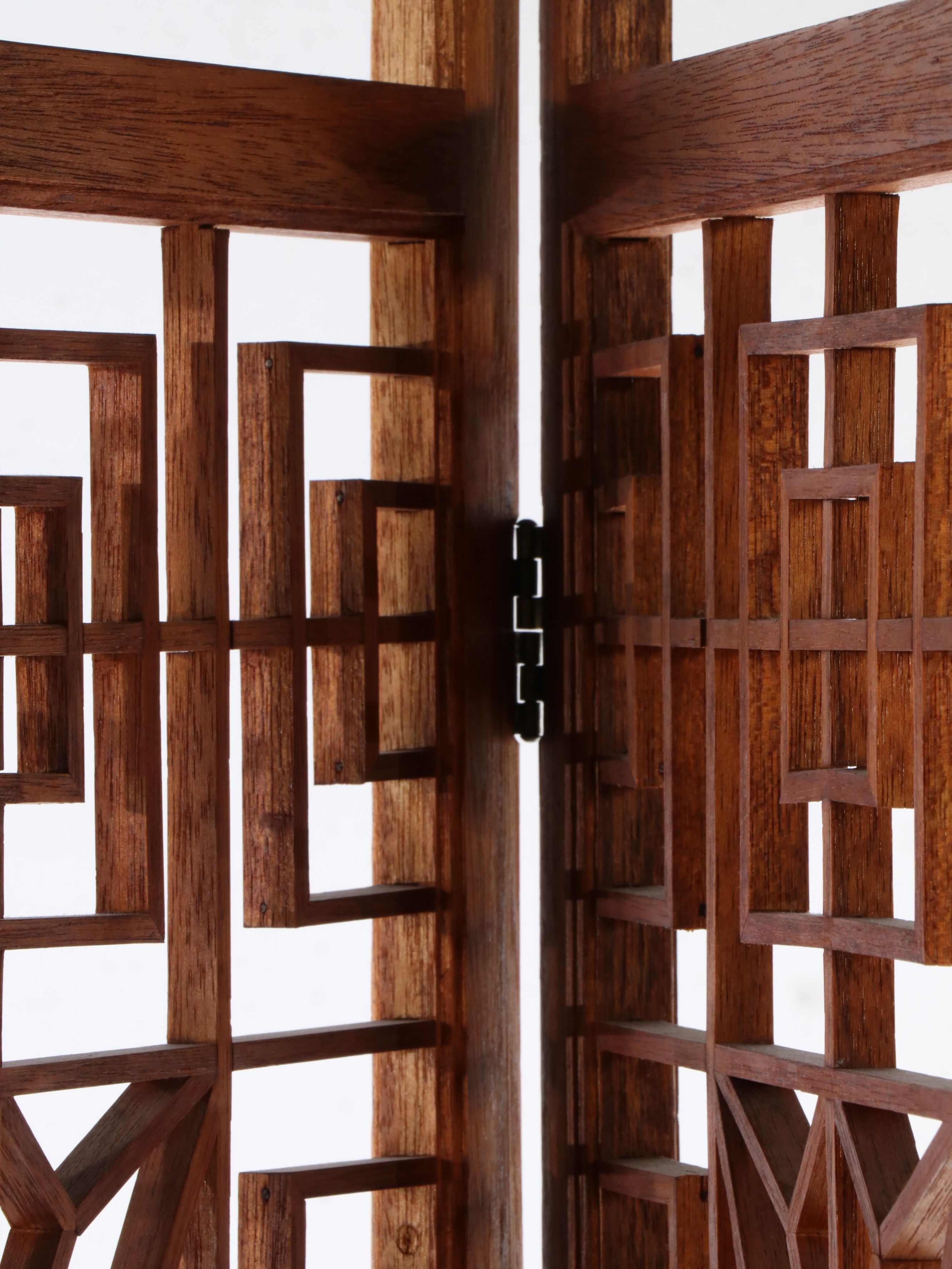 Southeast Asian Style Geometric Pattern Wooden Screen, Mid to Late 20th Century