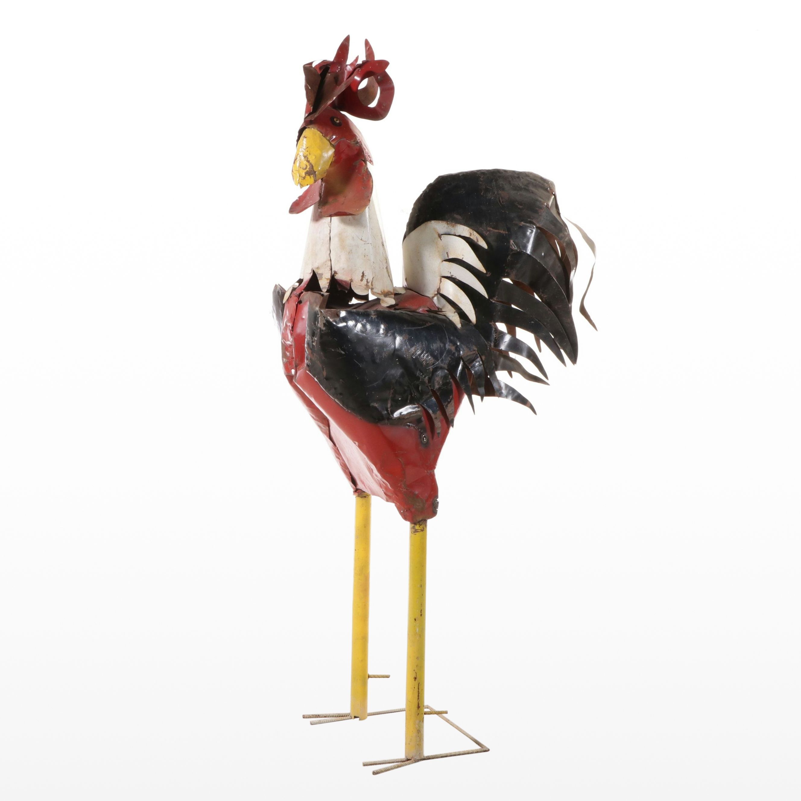 Whimsical Cut Steel Rooster Garden Statue