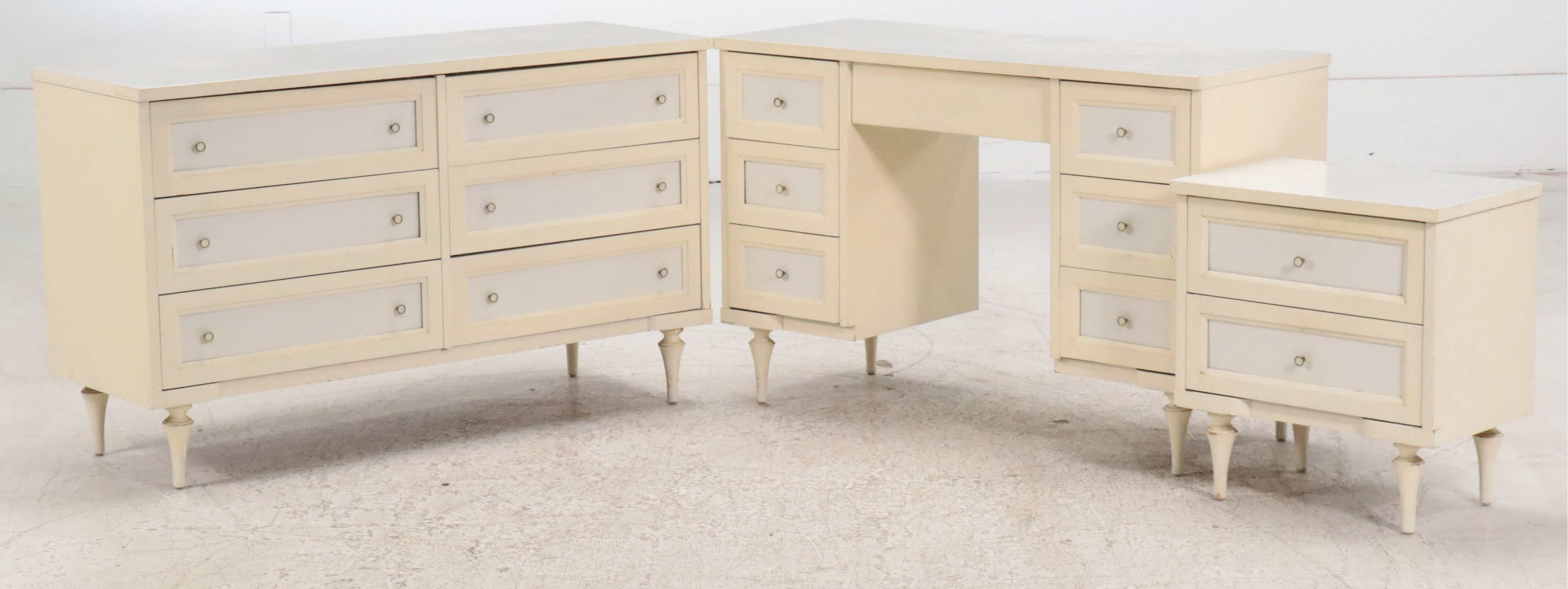 Mid Century Modern Style Painted Wood Desk & Chests with Interchangeable Panels