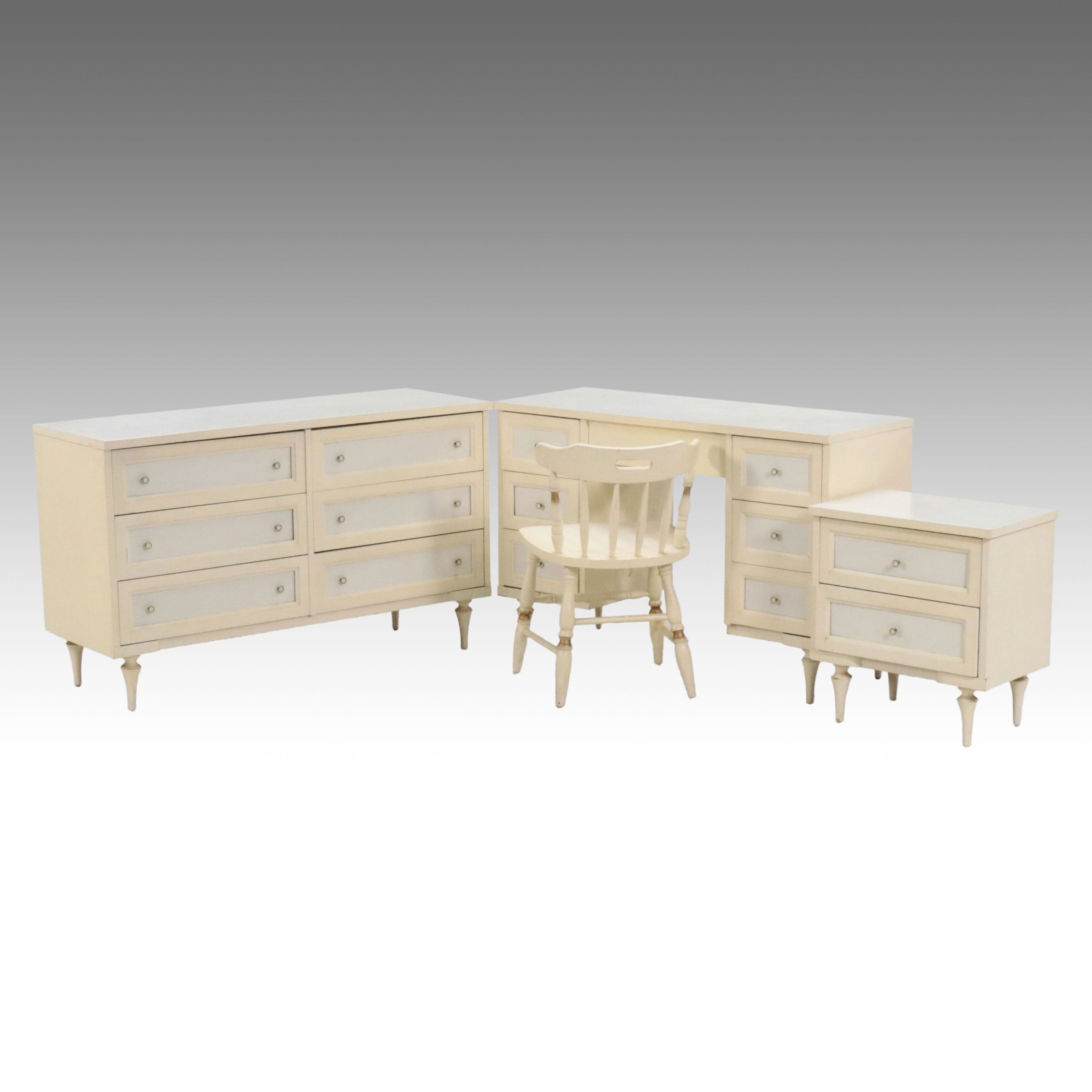 Mid Century Modern Style Painted Wood Desk & Chests with Interchangeable Panels