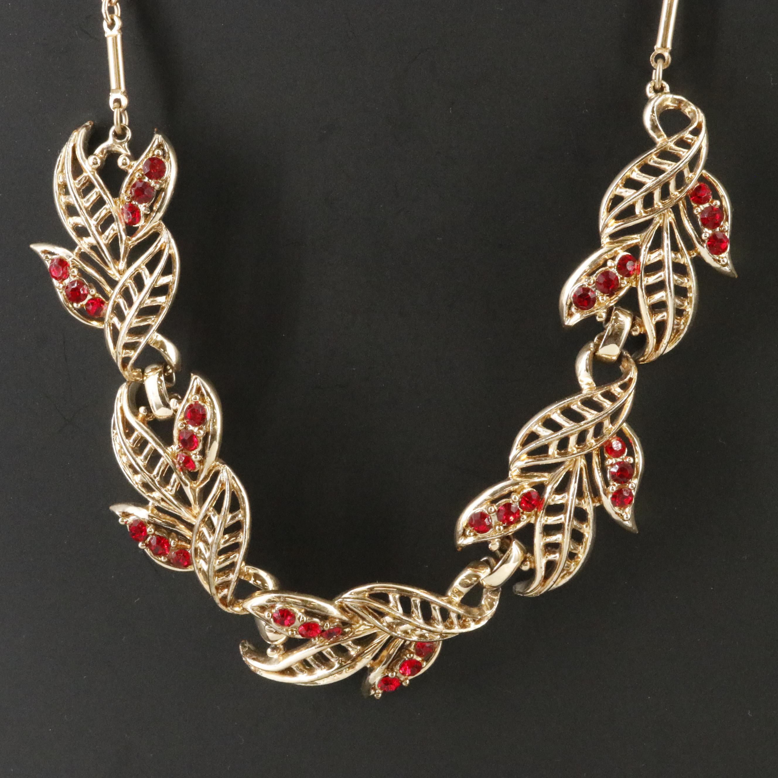 Coro Rhinestone Leaf Necklace