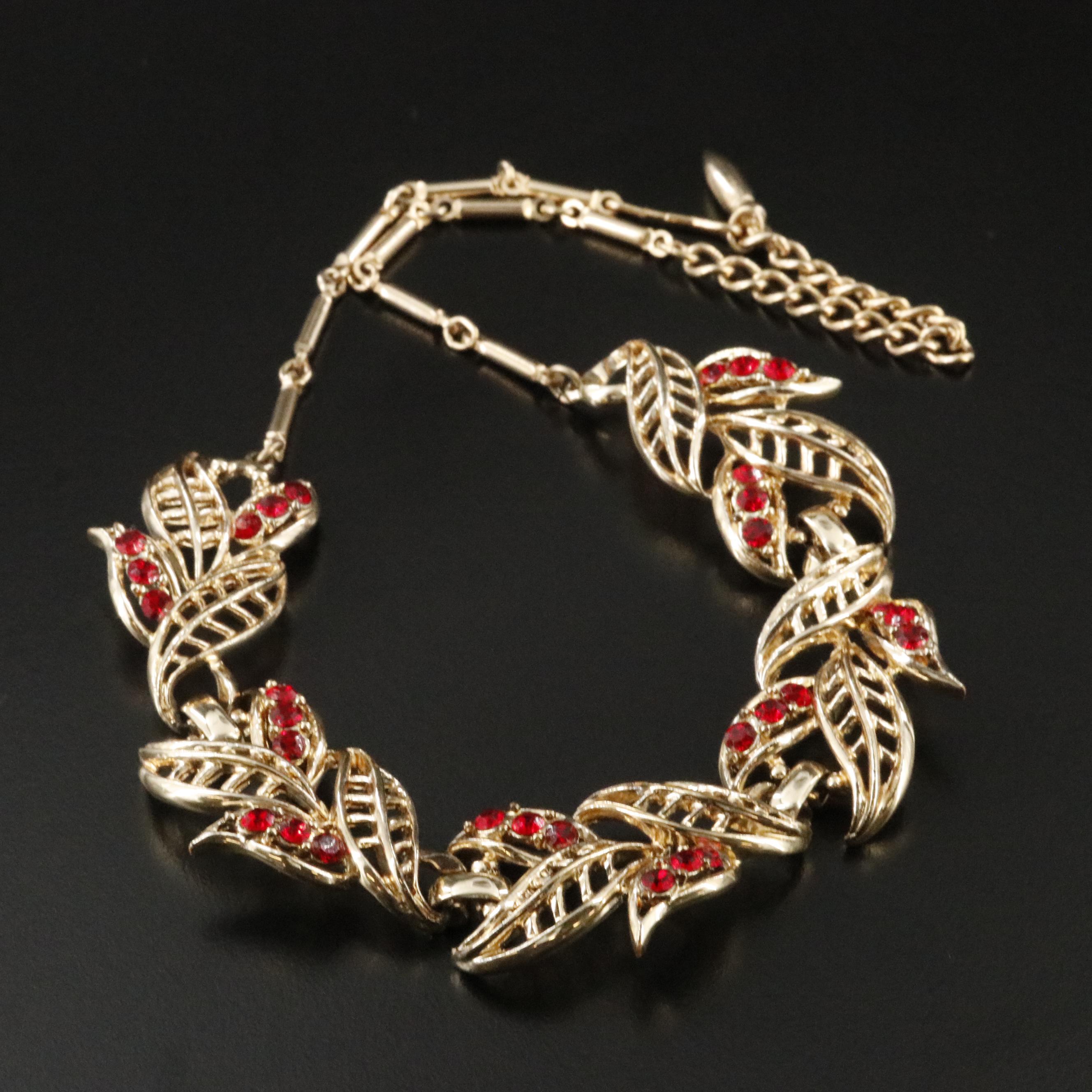 Coro Rhinestone Leaf Necklace
