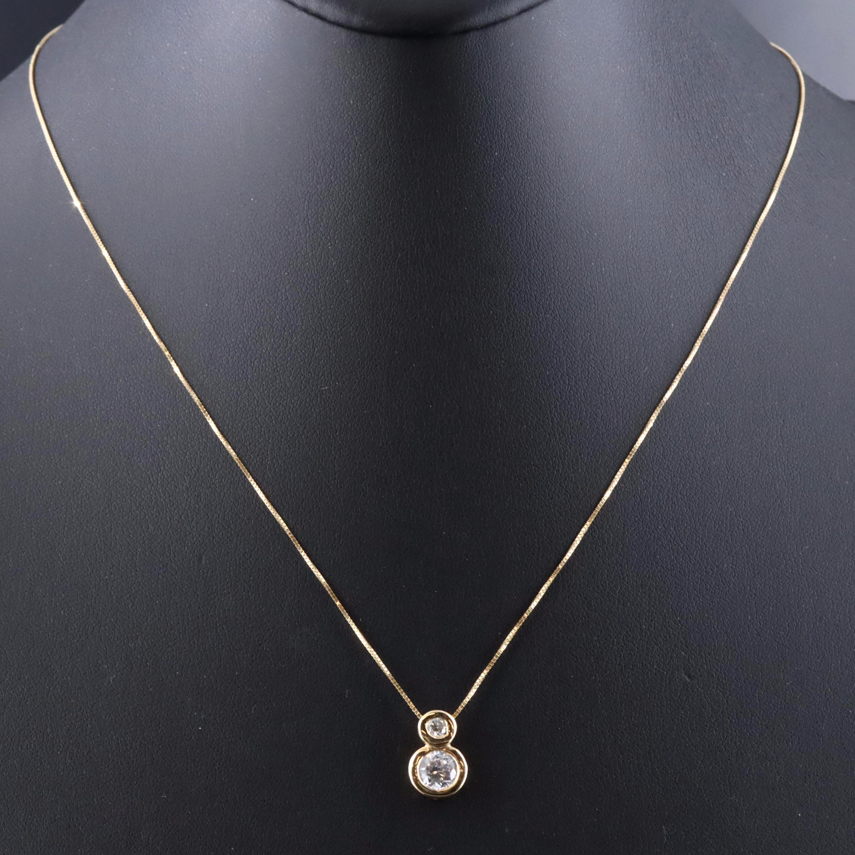10K CZ Bezel Pendant Necklace