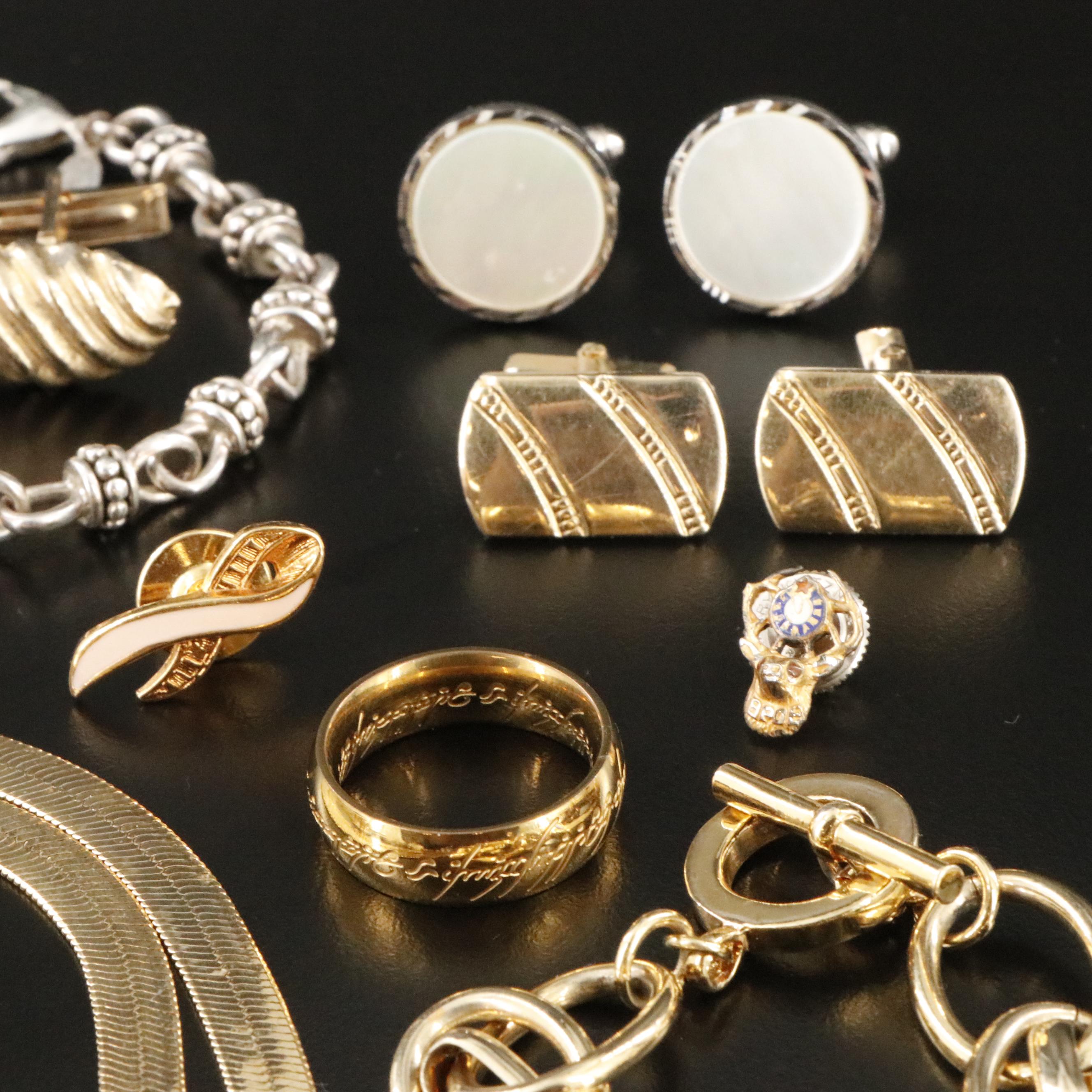 Swank Masonic Tie Bar, Mother-of-Pearl and Diamond Accents Featured in Jewelry