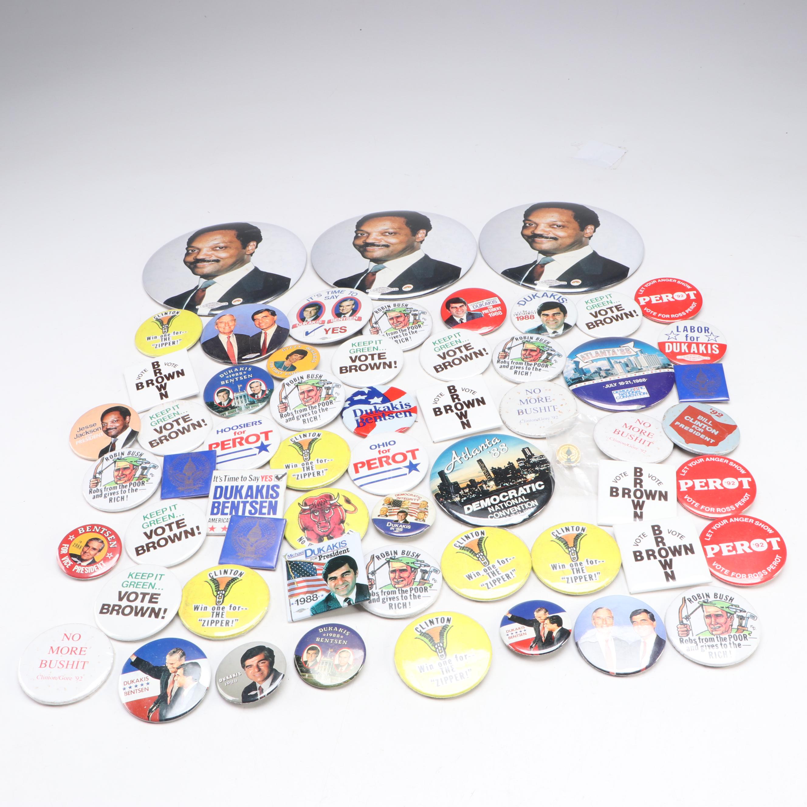 Jesse Jackson, Michael Dukakis and More Political Campaign Pinbacks