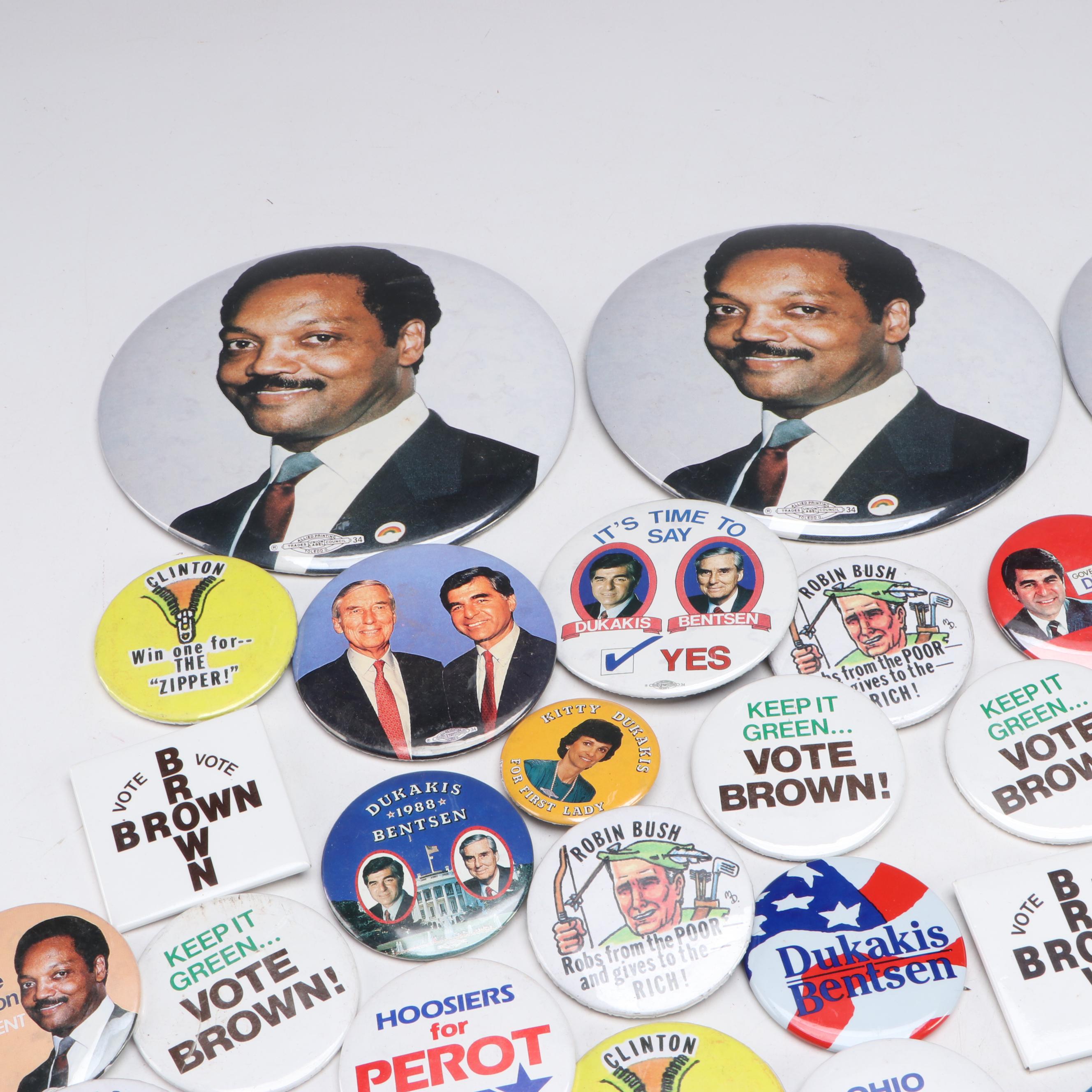 Jesse Jackson, Michael Dukakis and More Political Campaign Pinbacks