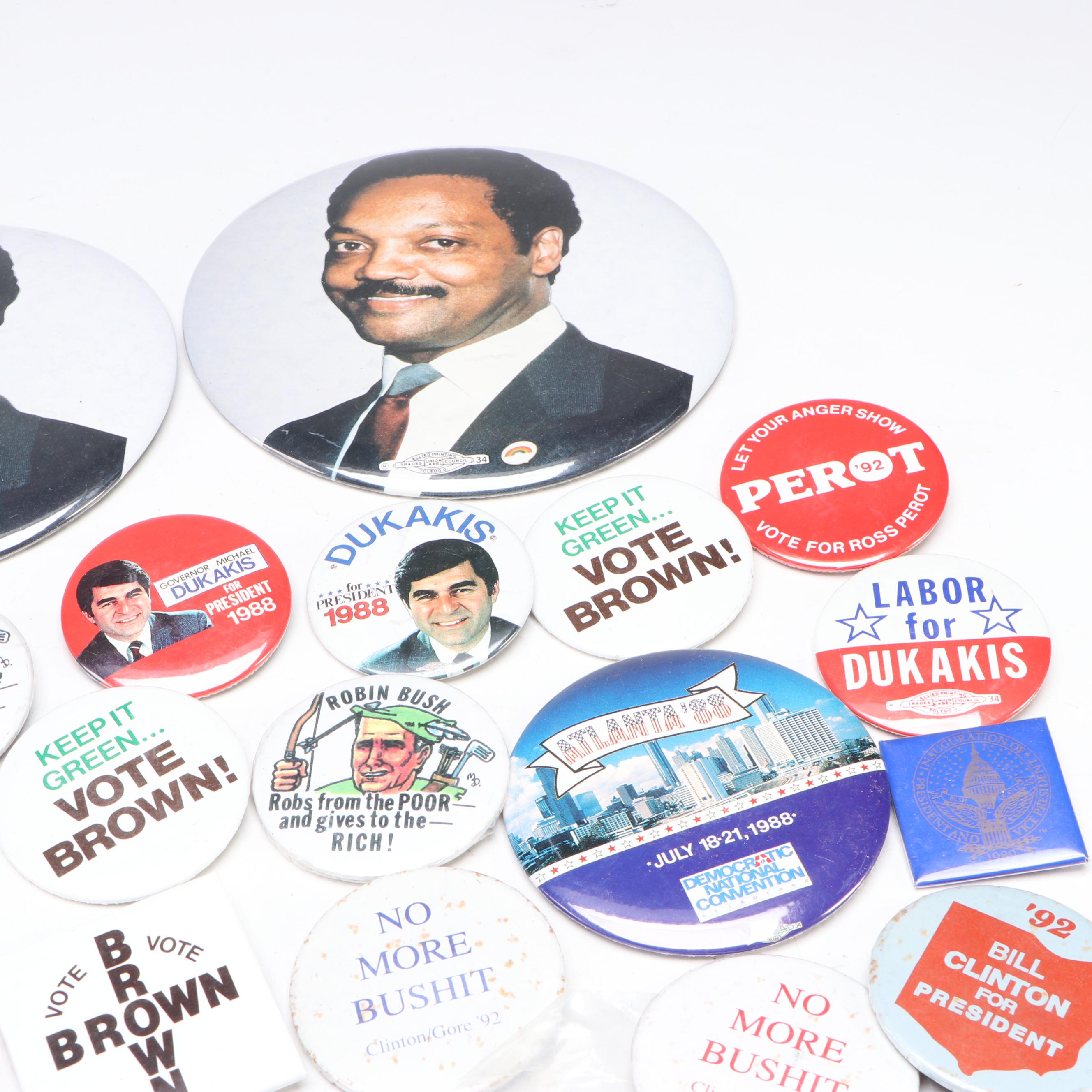 Jesse Jackson, Michael Dukakis and More Political Campaign Pinbacks