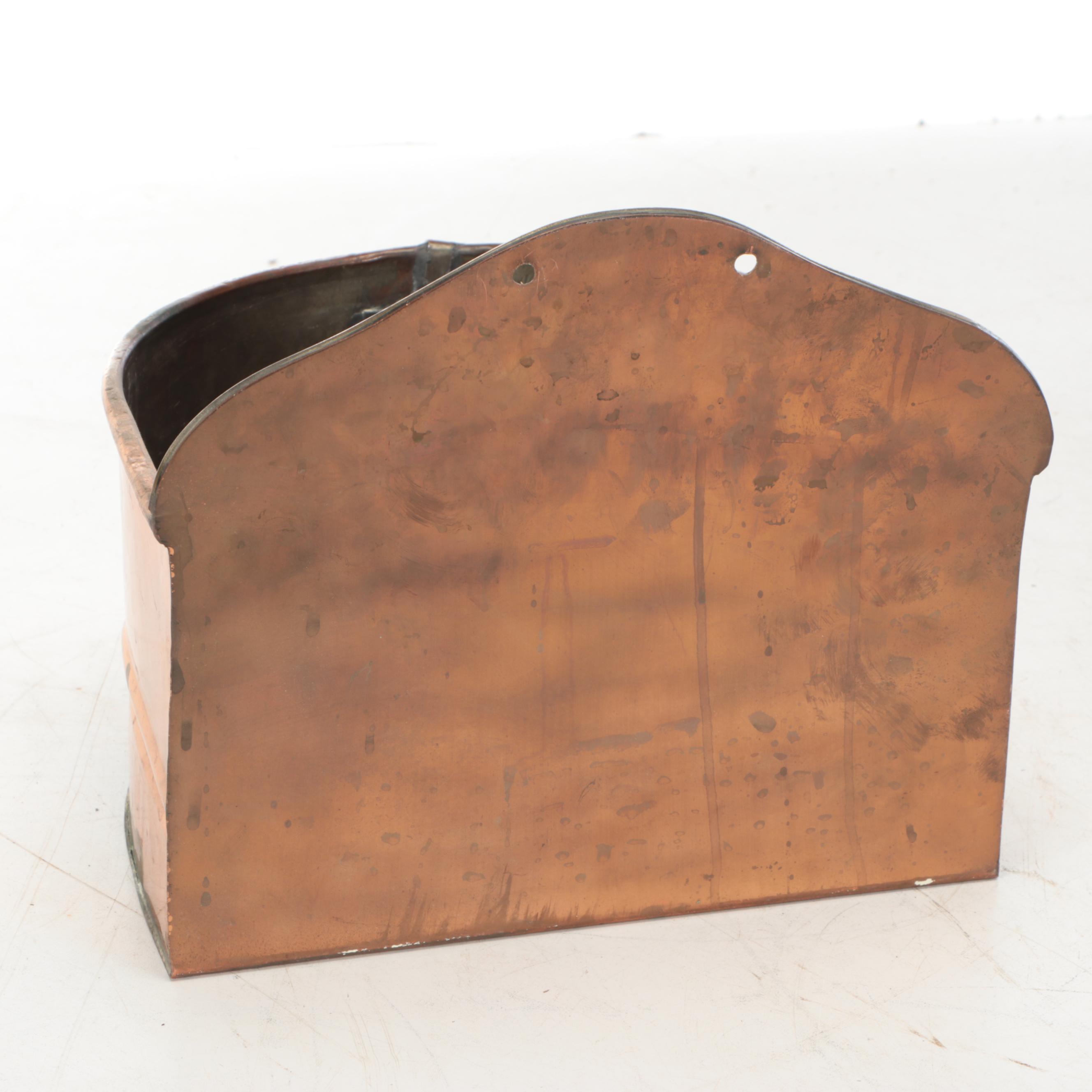 Copper and Brass Spouted Water Barrel with Foliate Wall Planter