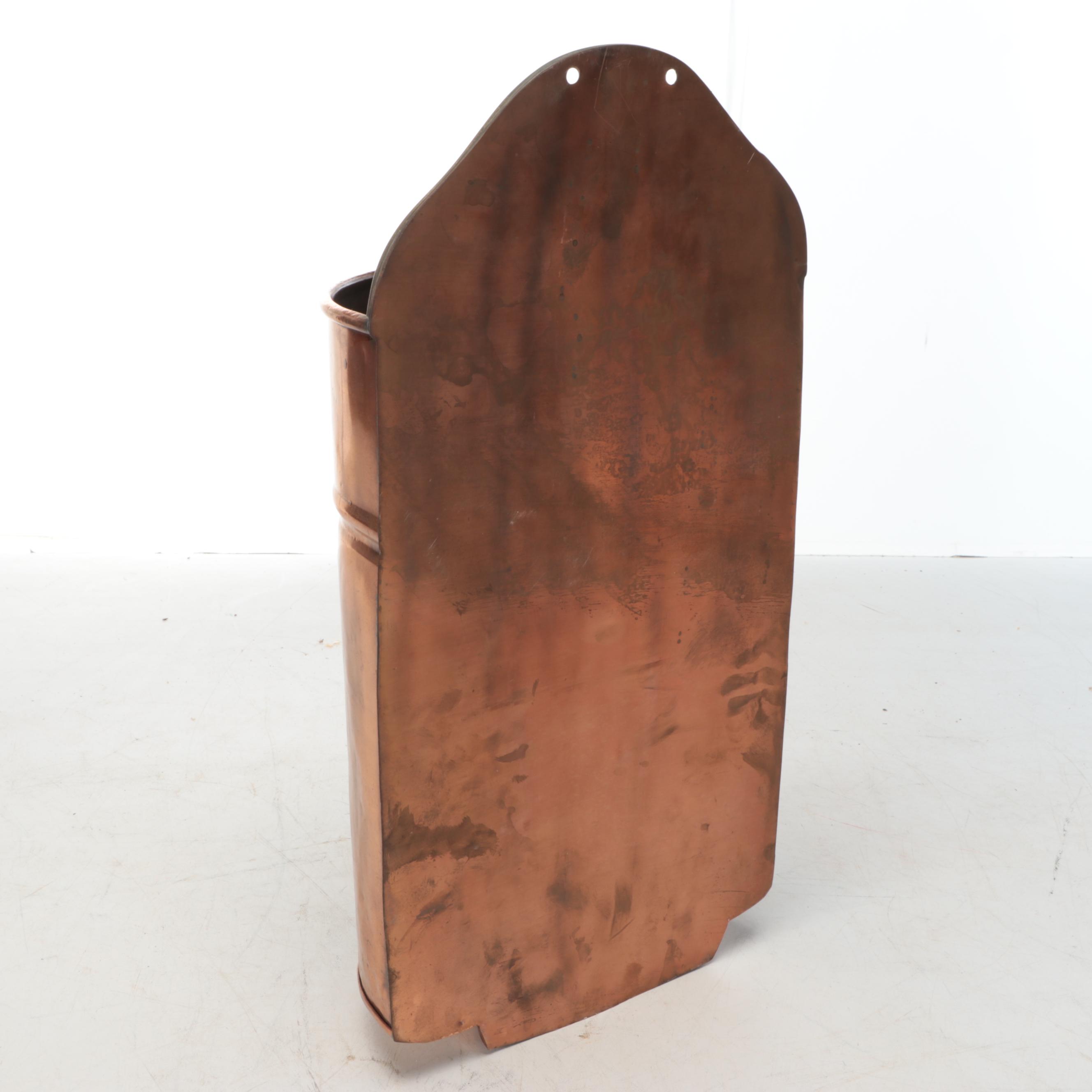 Copper and Brass Spouted Water Barrel with Foliate Wall Planter