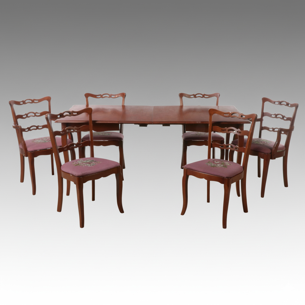 Seven-Piece Mahogany Dining Set with Hepplewhite Style Ribbon-Back Chairs