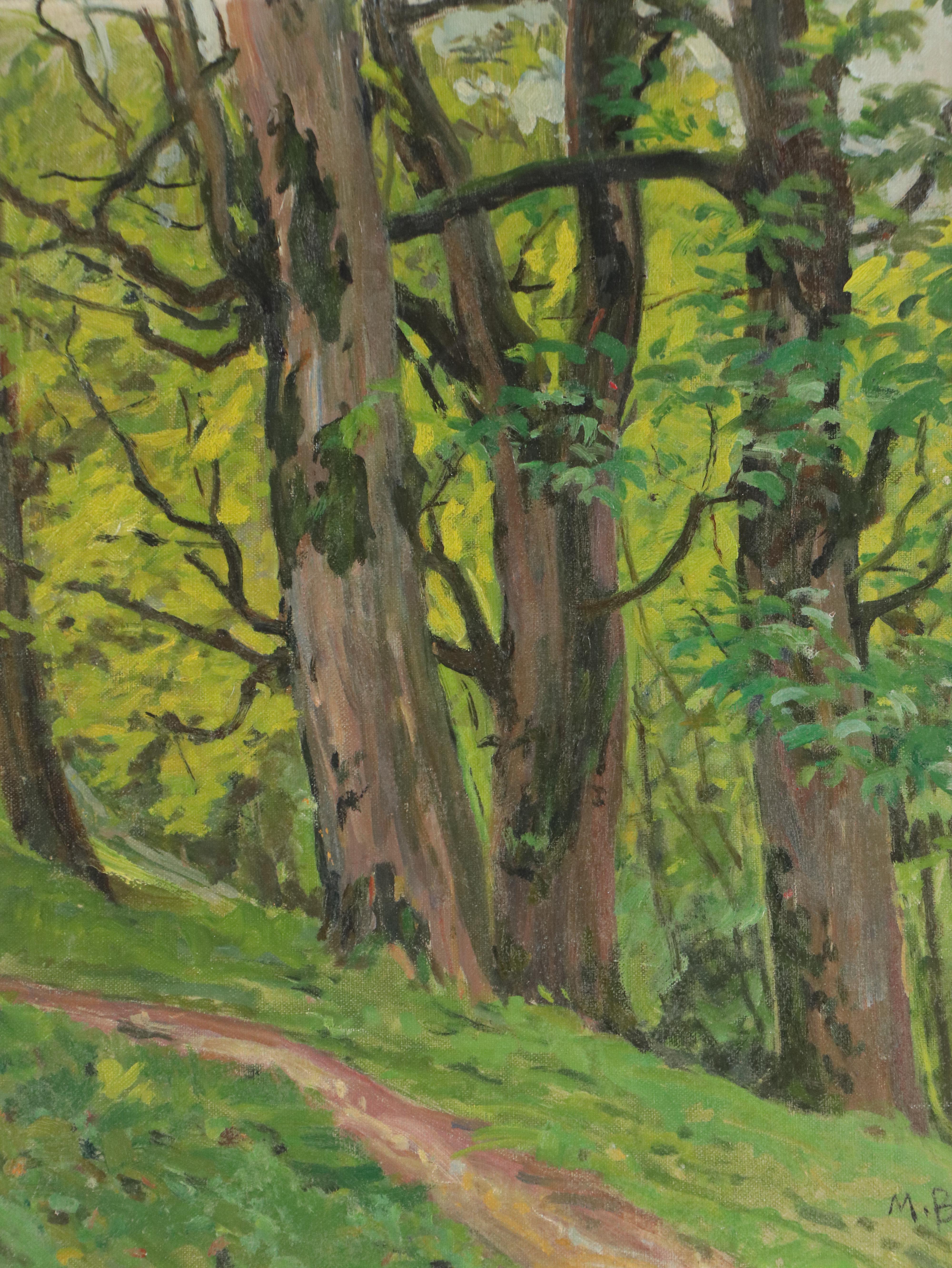 Oil Painting of Path in the Forest Attributed to Max Bezner, 1926