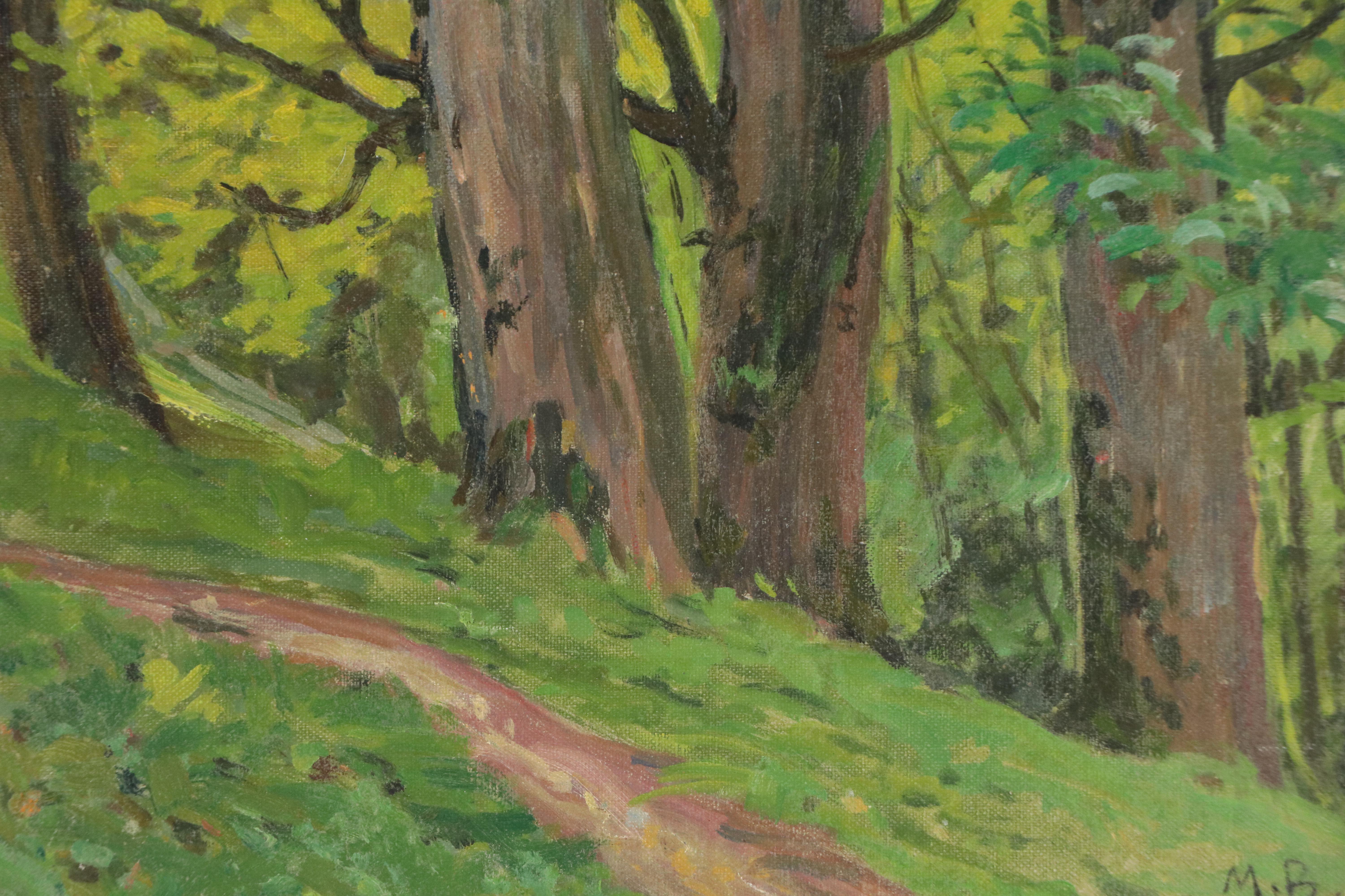 Oil Painting of Path in the Forest Attributed to Max Bezner, 1926