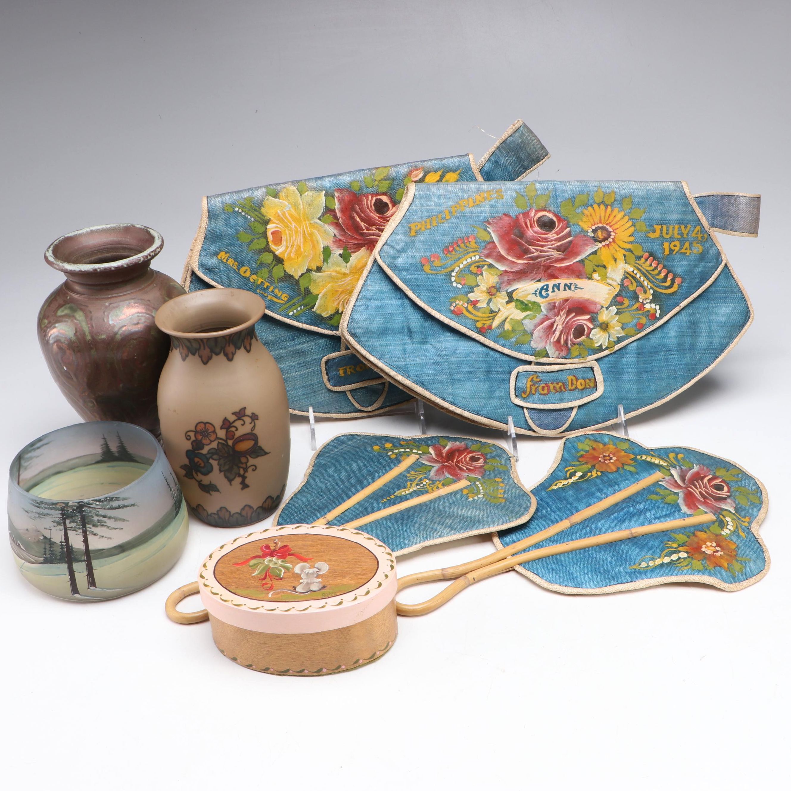 Philippines Hand-Painted Fans, L. Hjorth and Other Vases, More