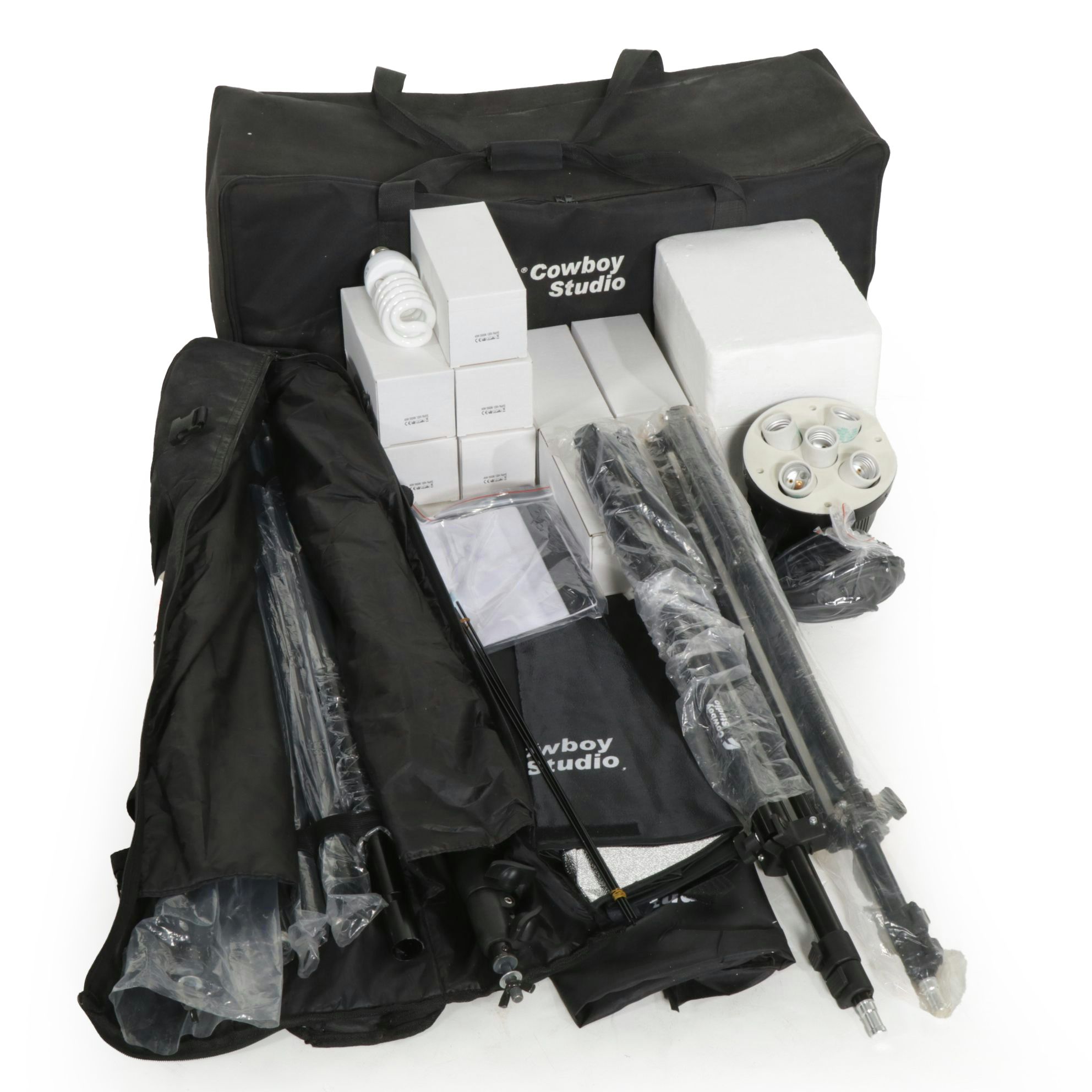 Five Socket Studio Light Kits with Bulbs, Softboxes & Backdrop Stand