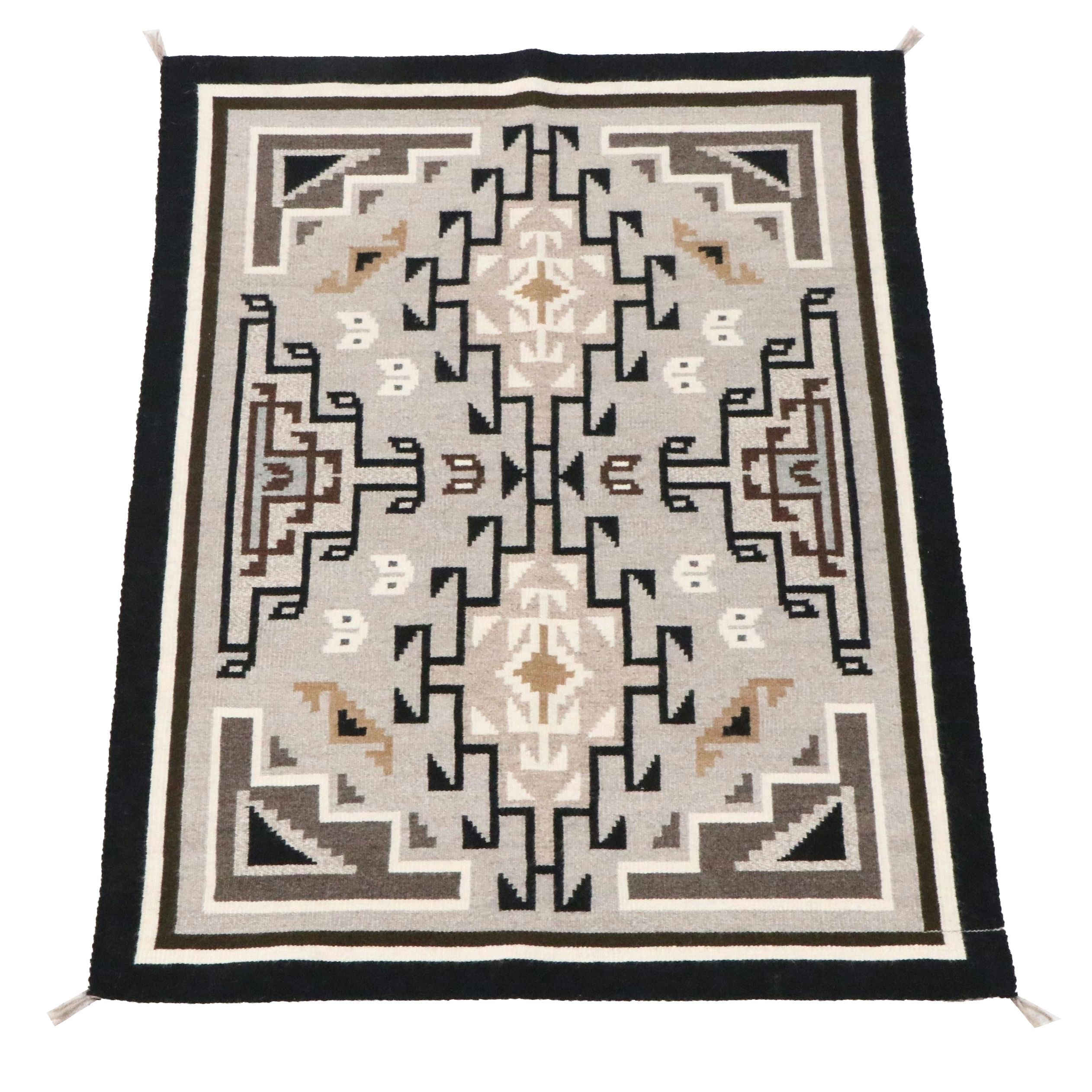 3'4 x 5' Handwoven Navajo Two Grey Hills Accent Rug